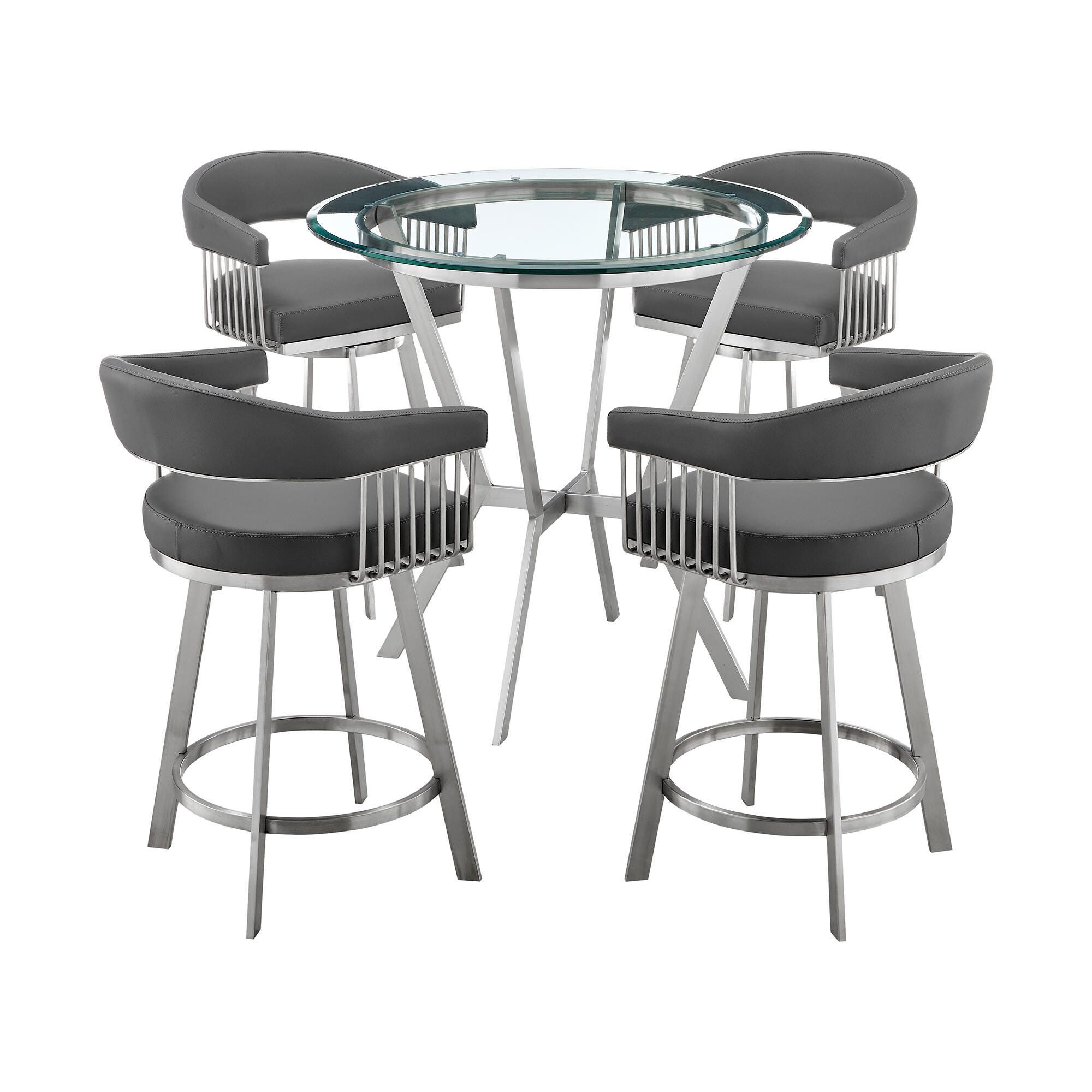 Naomi and Chelsea Counter Height Dining Table and 4 Barstools Set, Gray/Stainless, large