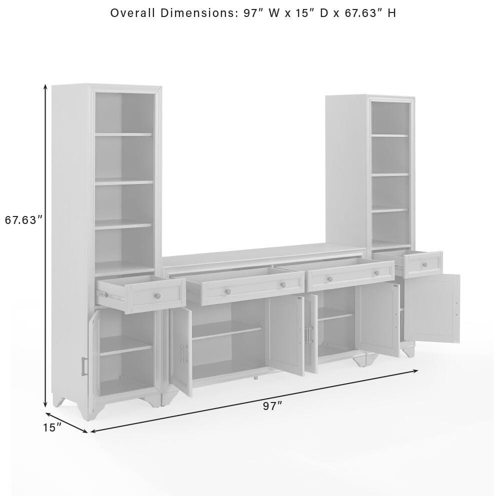 Crosley Furniture Tara Sideboard And Bookcase Set, Distressed Gray, large