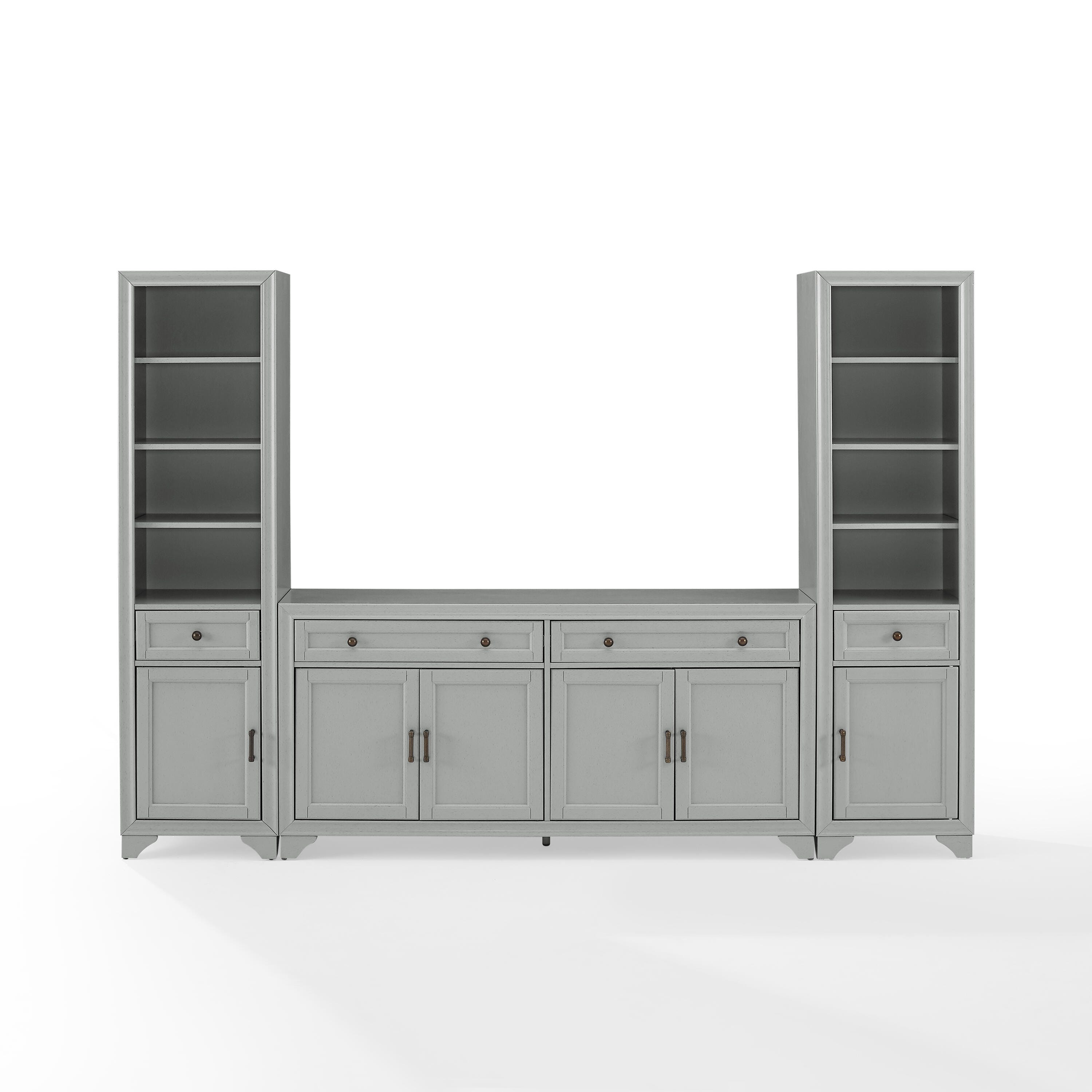 Crosley Furniture Tara Sideboard And Bookcase Set, Distressed Gray, large