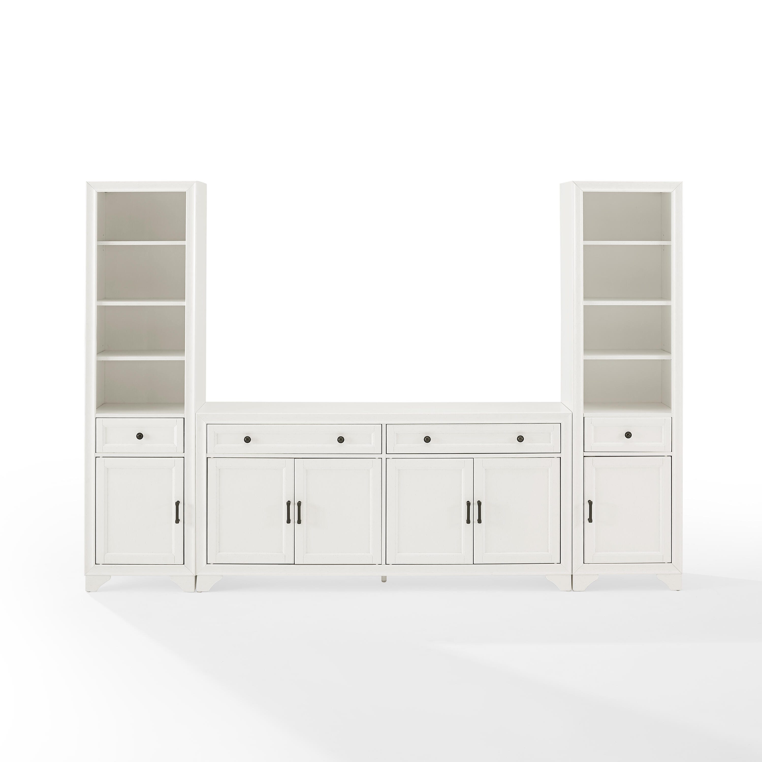 Crosley Furniture Tara Sideboard And Bookcase Set, Distressed White, large