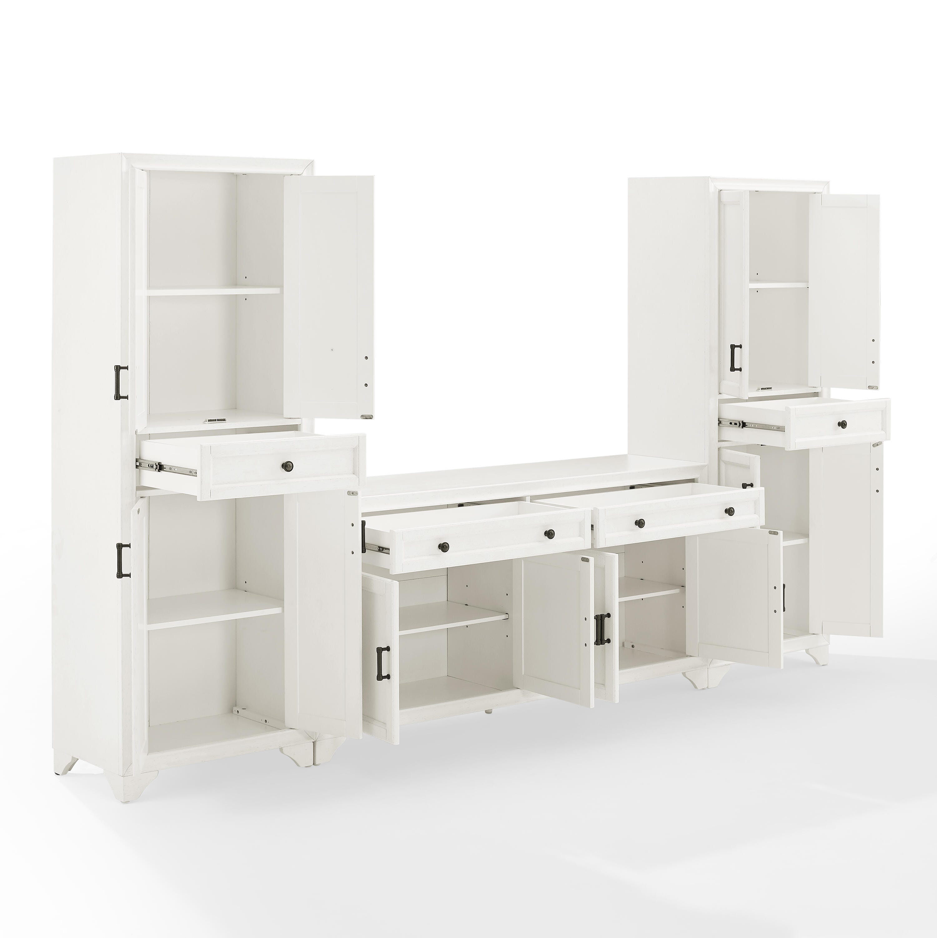 Crosley Furniture Tara Sideboard And Pantry Set, Distressed White, large