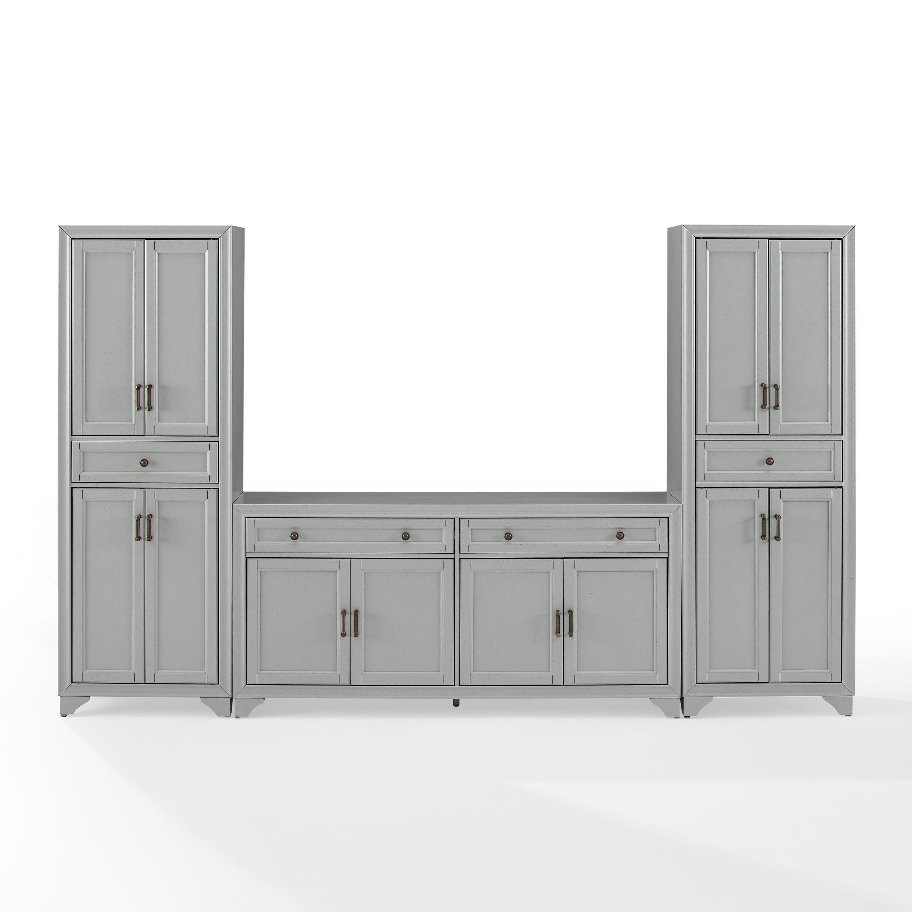Crosley Furniture Tara Sideboard And Pantry Set, Distressed Gray, large