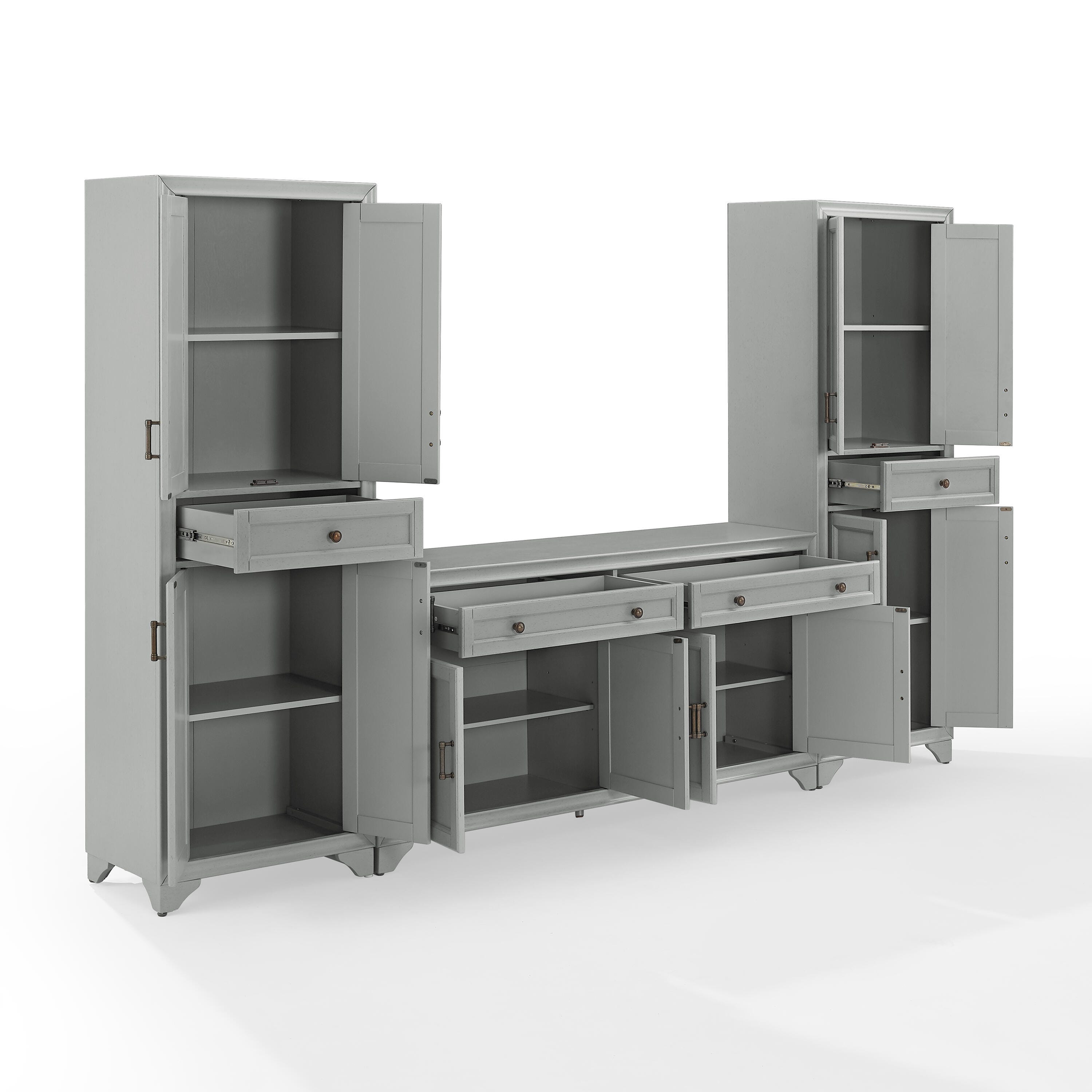 Crosley Furniture Tara Sideboard And Pantry Set, Distressed Gray, large