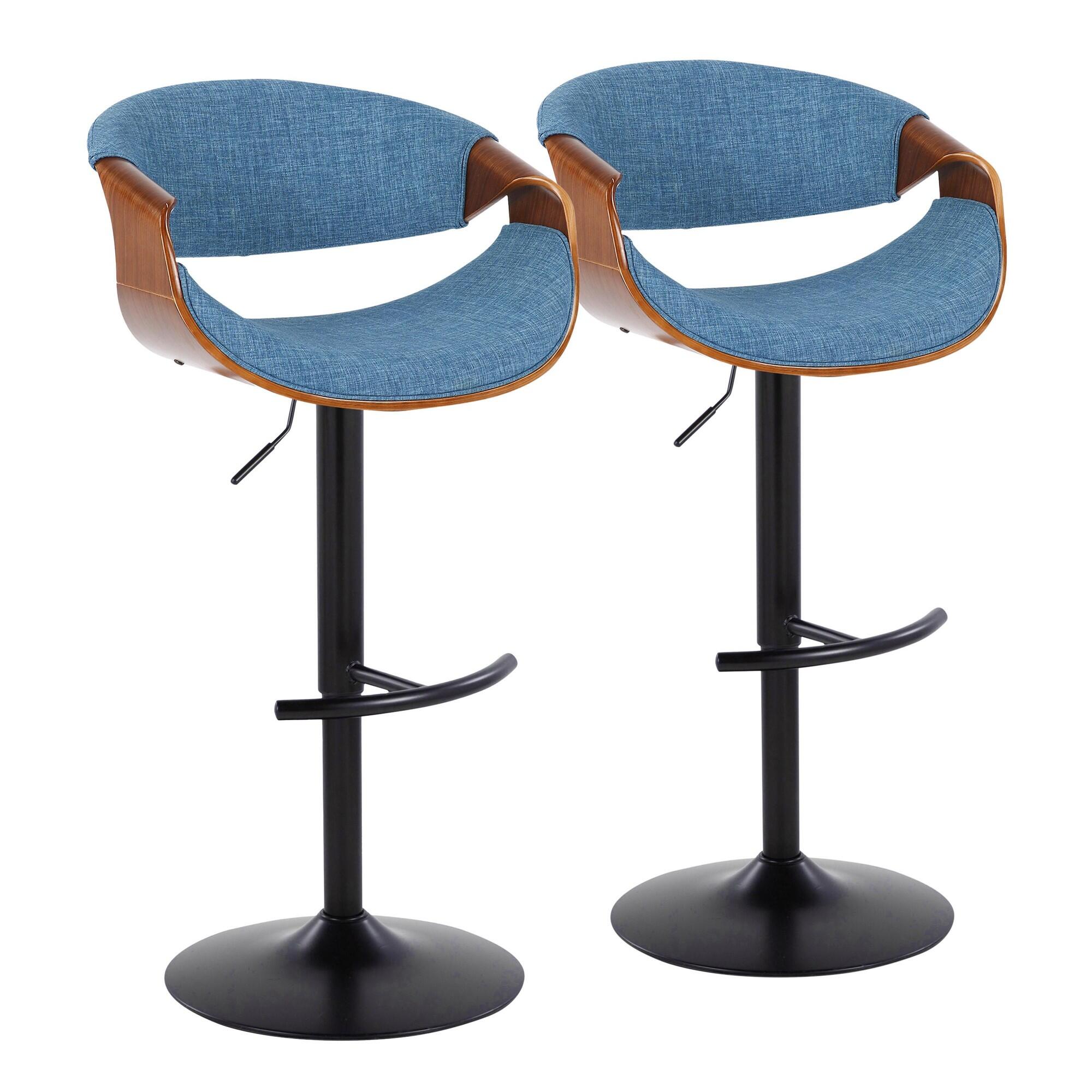 LumiSource Curvo Adjustable Barstool (Set of 2), Blue/Black, large