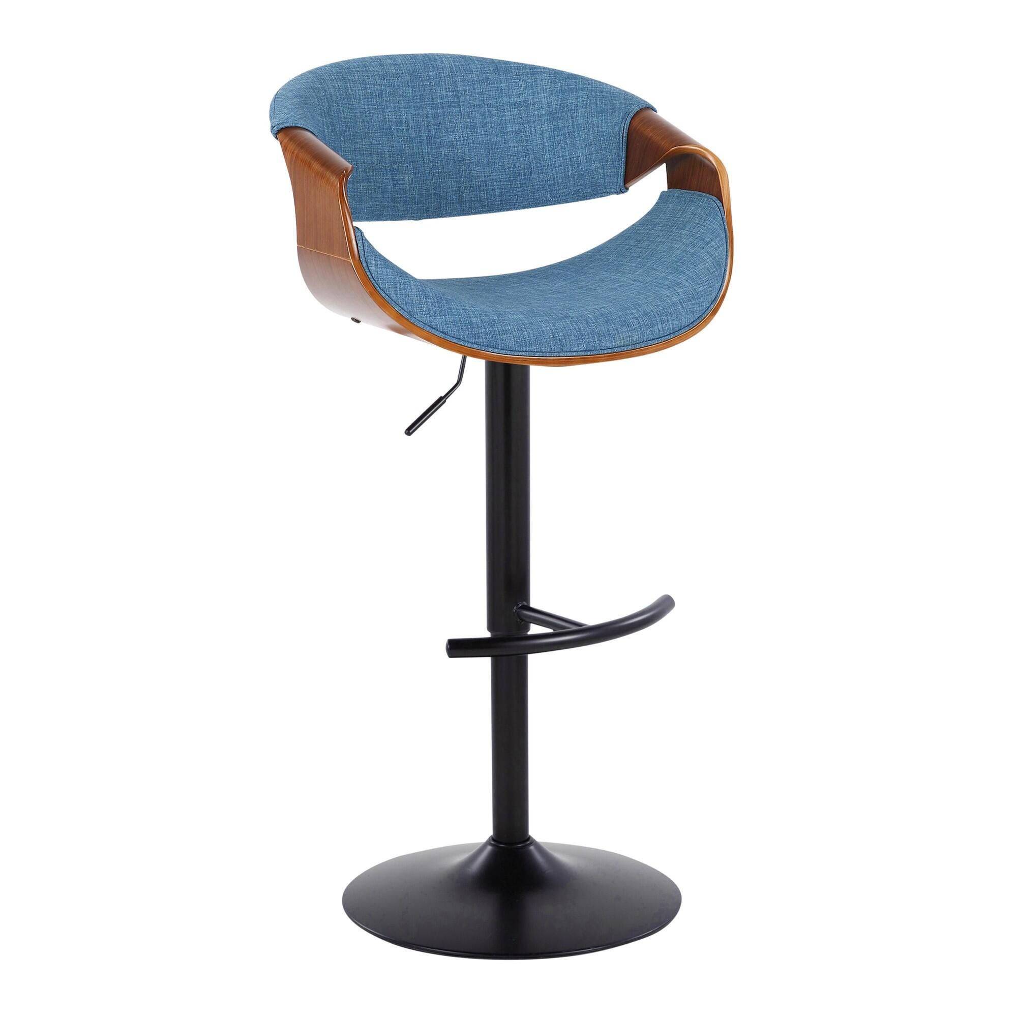 LumiSource Curvo Adjustable Barstool (Set of 2), Blue/Black, large