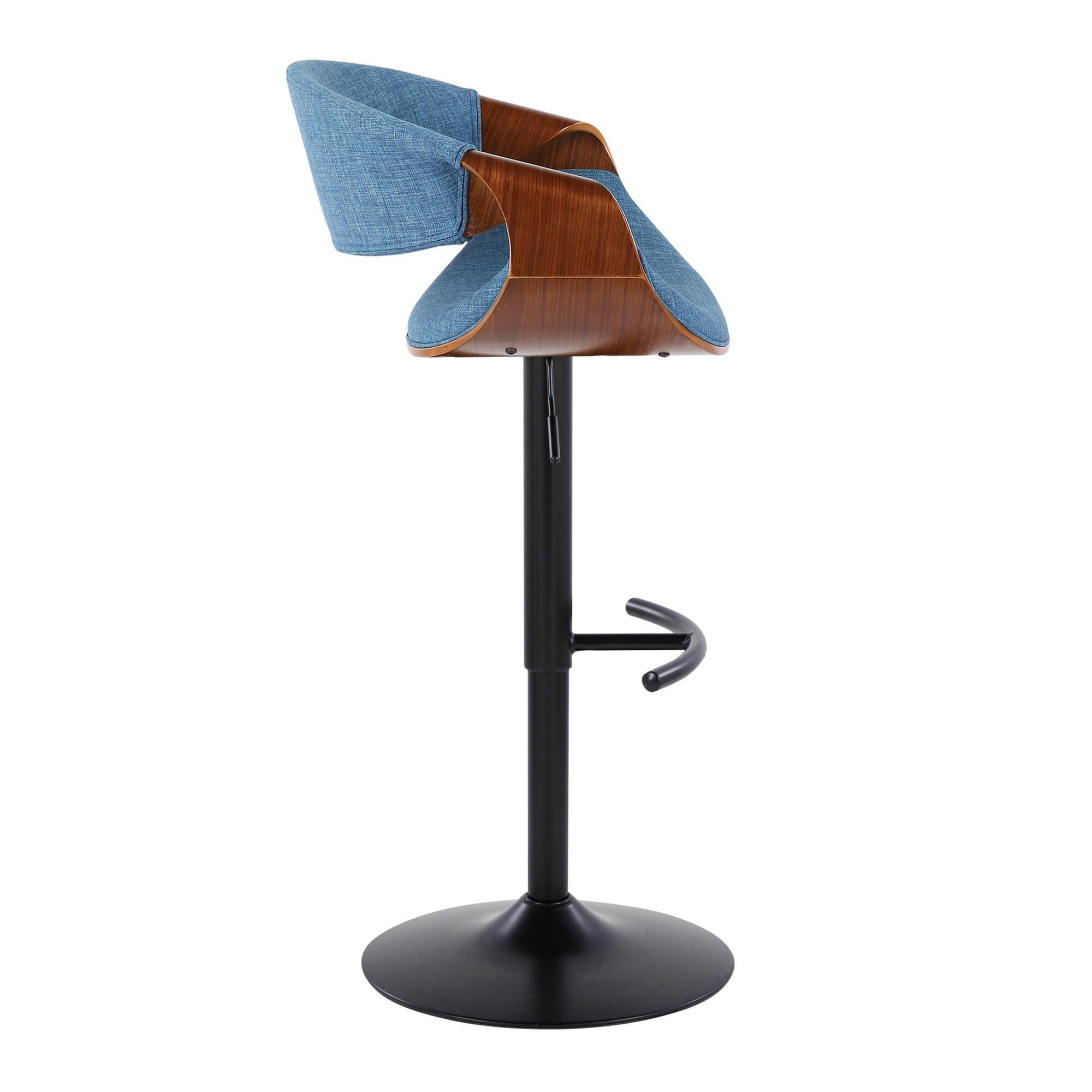 LumiSource Curvo Adjustable Barstool (Set of 2), Blue/Black, large