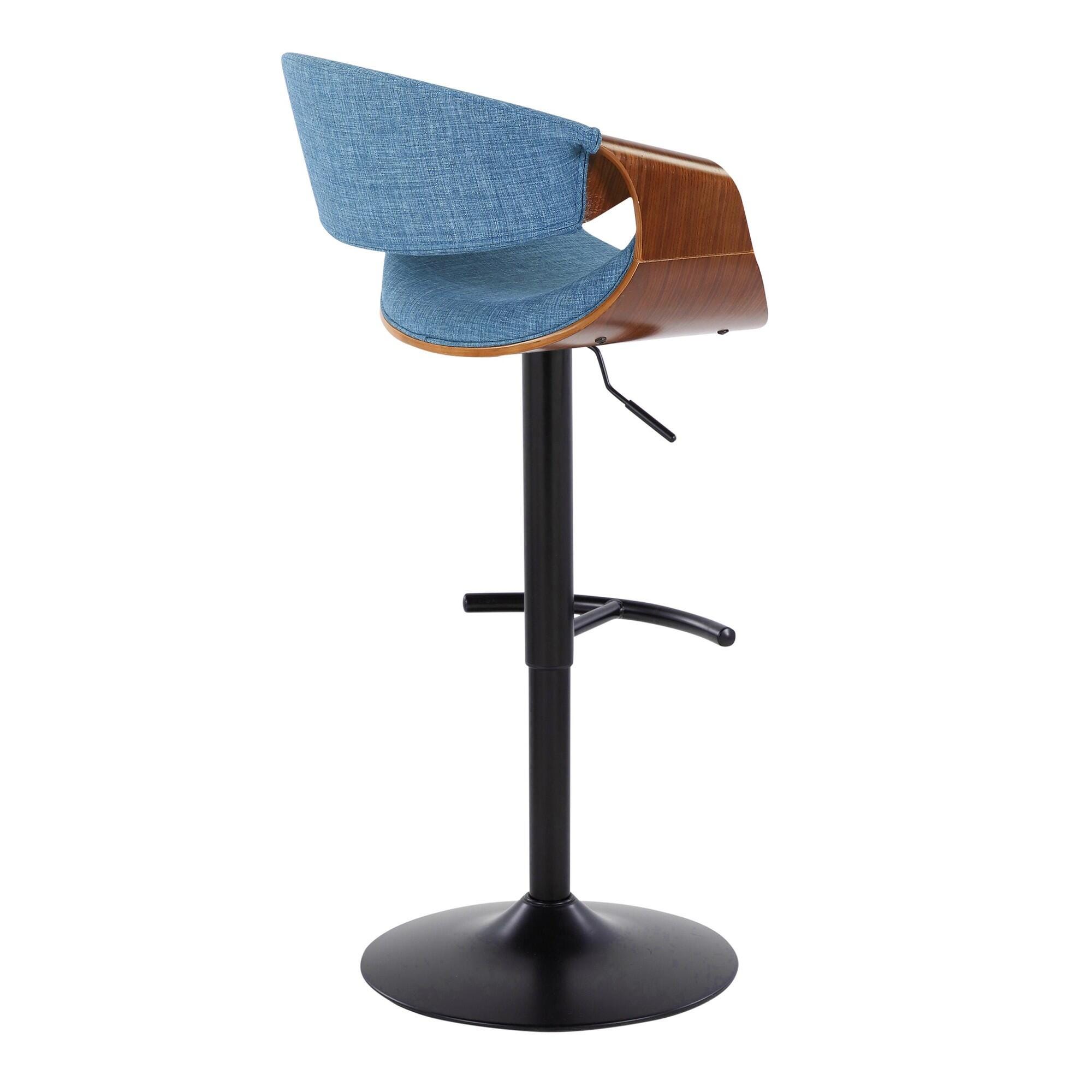 LumiSource Curvo Adjustable Barstool (Set of 2), Blue/Black, large