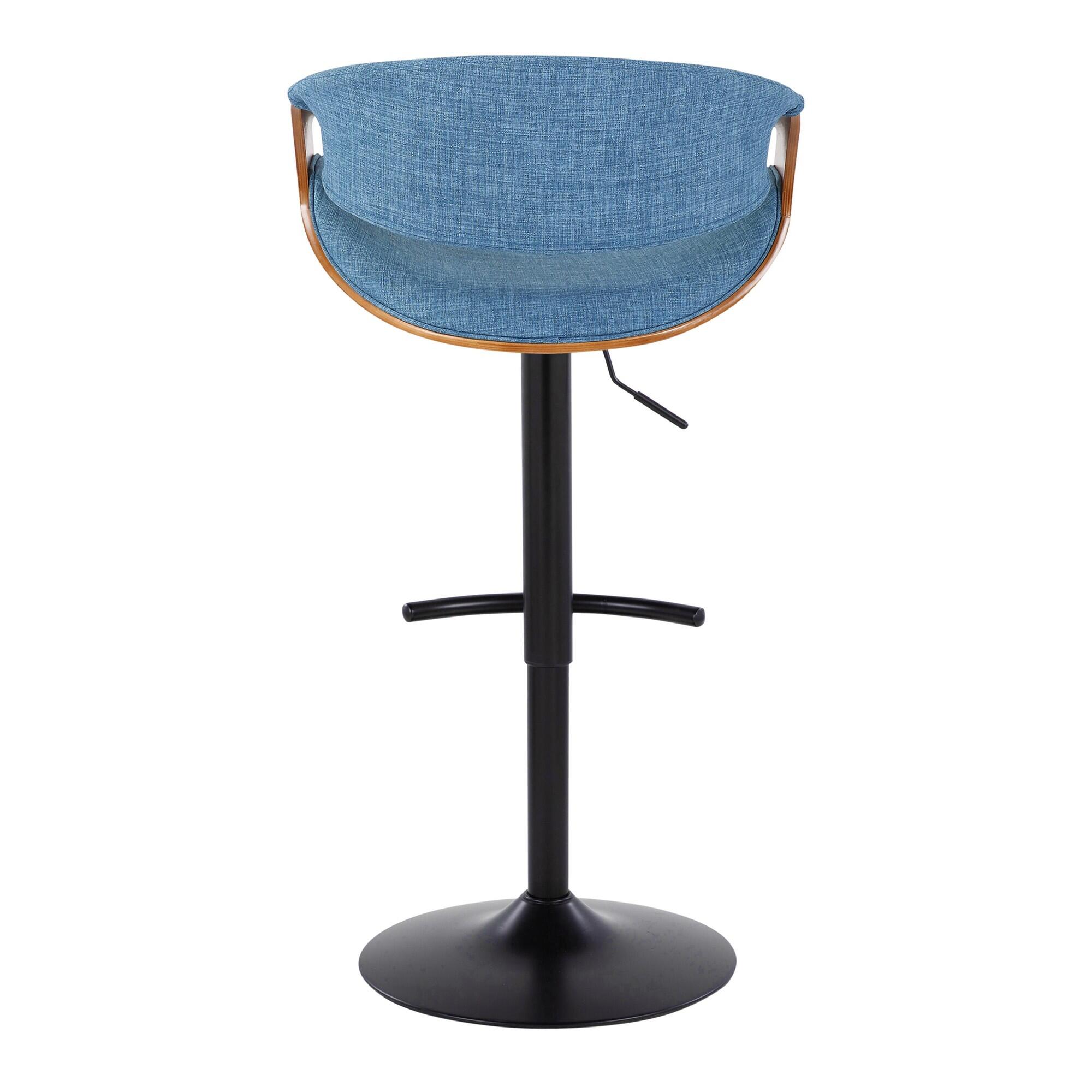 LumiSource Curvo Adjustable Barstool (Set of 2), Blue/Black, large