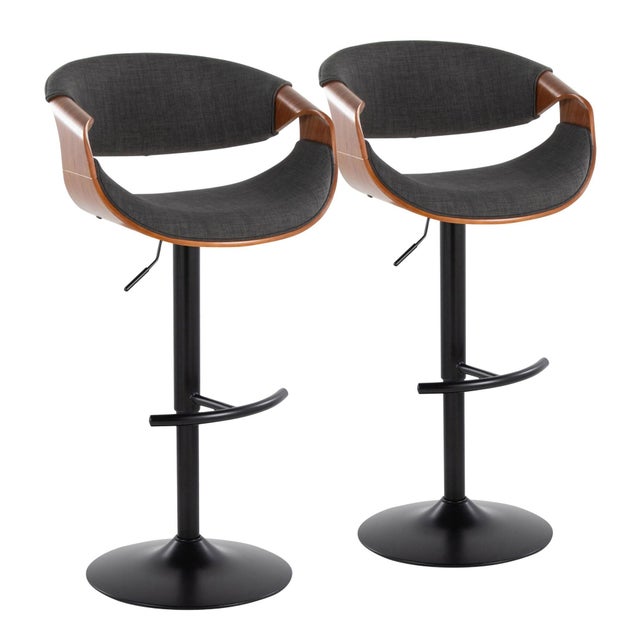 LumiSource Curvo Adjustable Barstool (Set of 2), Charcoal/Black