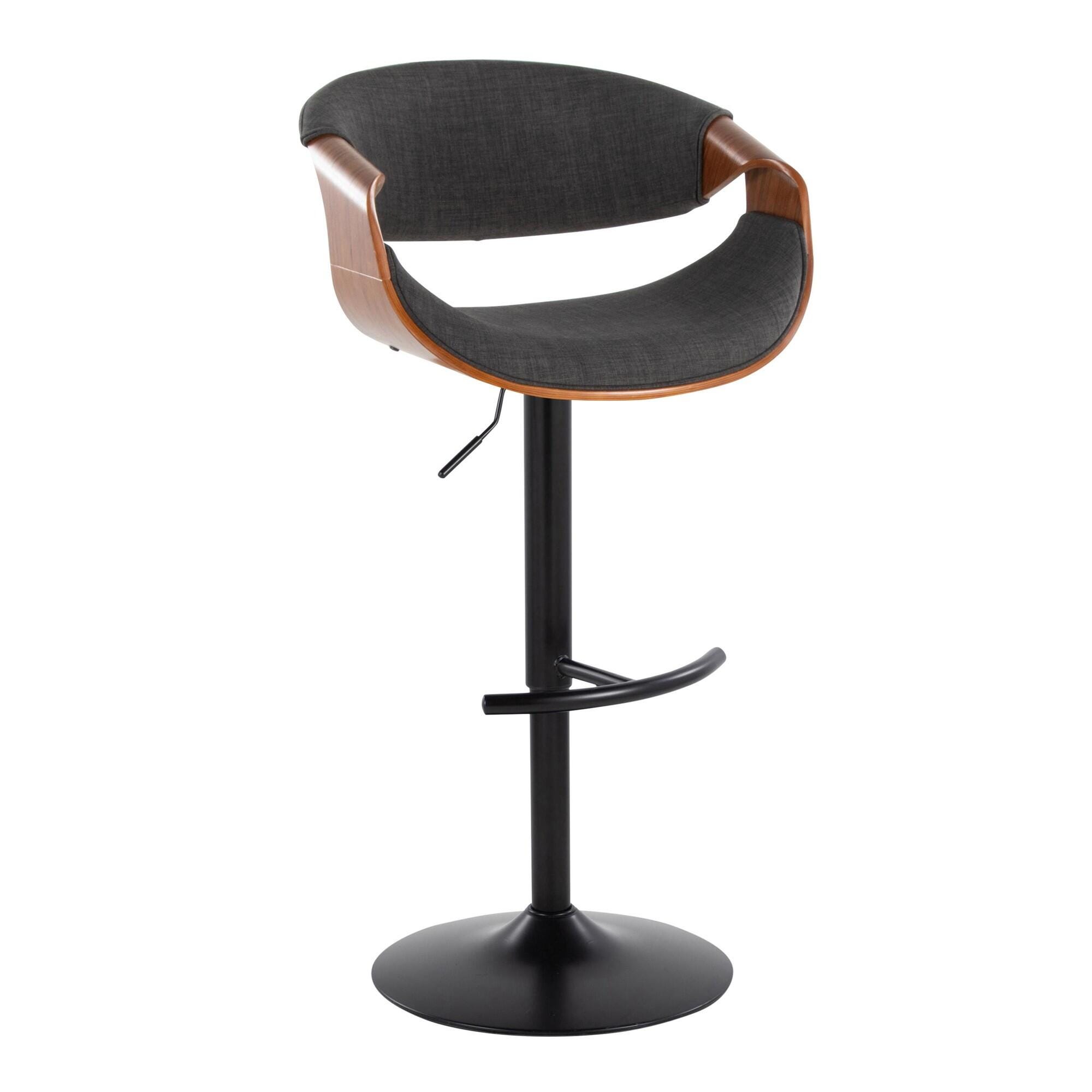 LumiSource Curvo Adjustable Barstool (Set of 2), Charcoal/Black, large