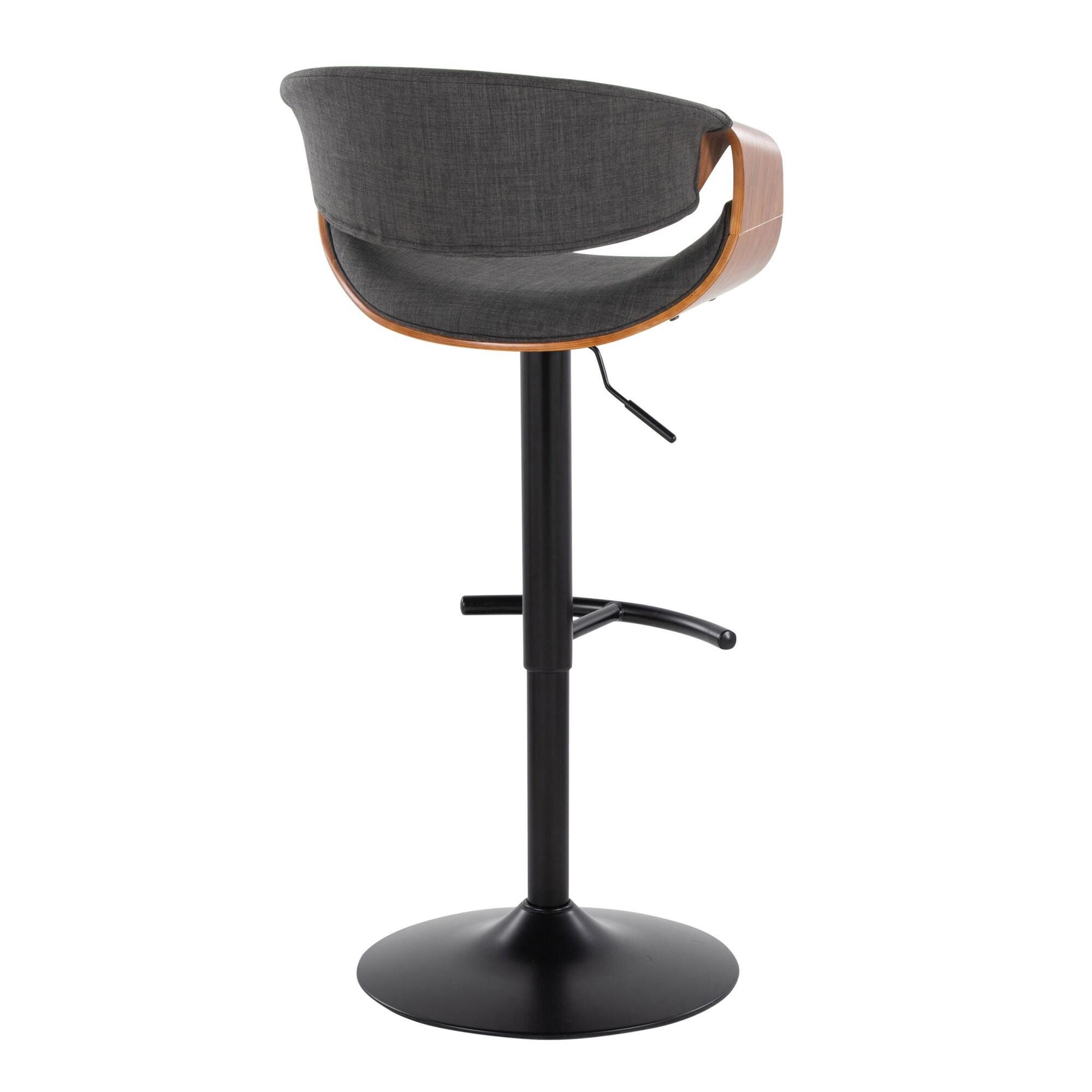 LumiSource Curvo Adjustable Barstool (Set of 2), Charcoal/Black, large