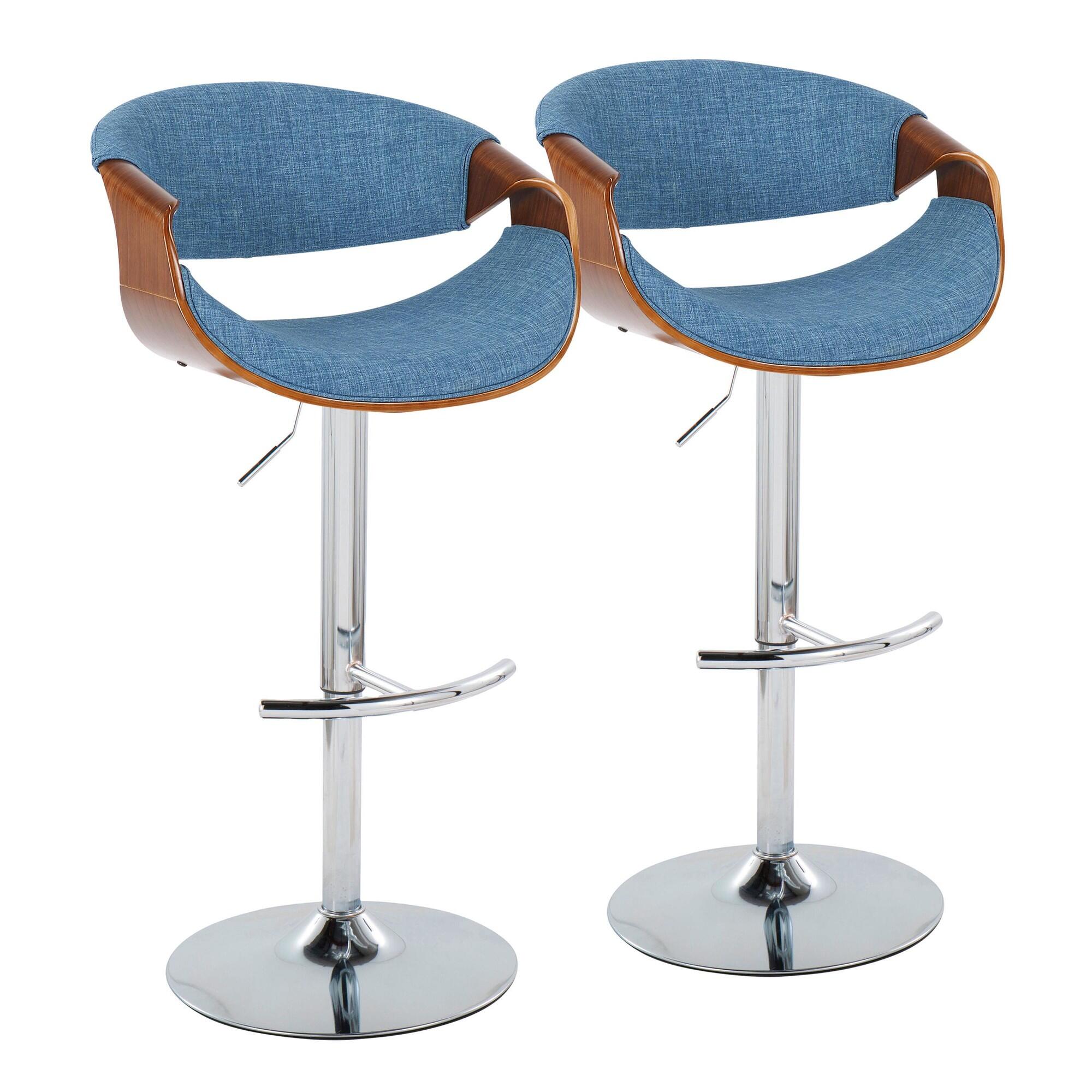LumiSource Curvo Adjustable Barstool (Set of 2), Blue/Chrome, large