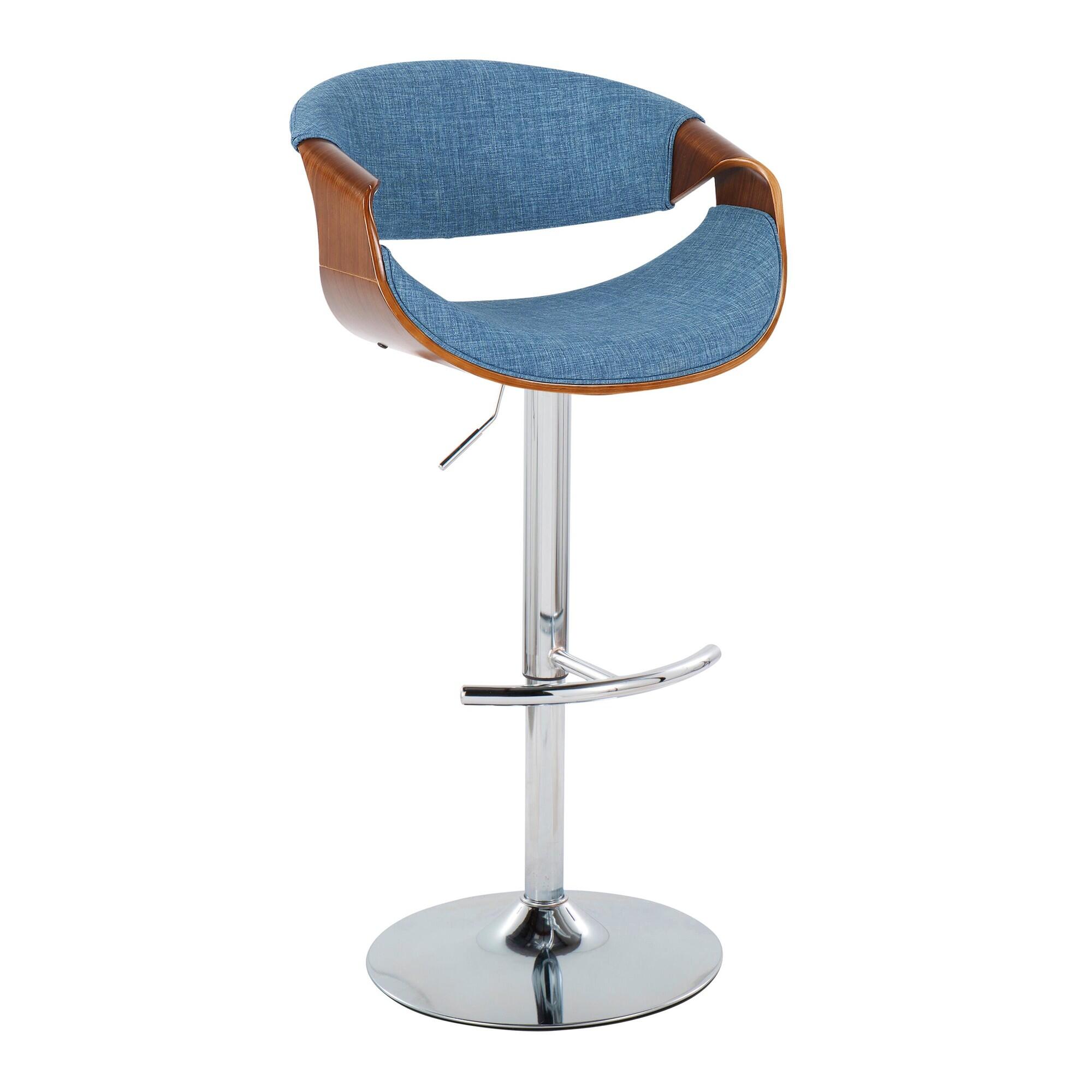 LumiSource Curvo Adjustable Barstool (Set of 2), Blue/Chrome, large
