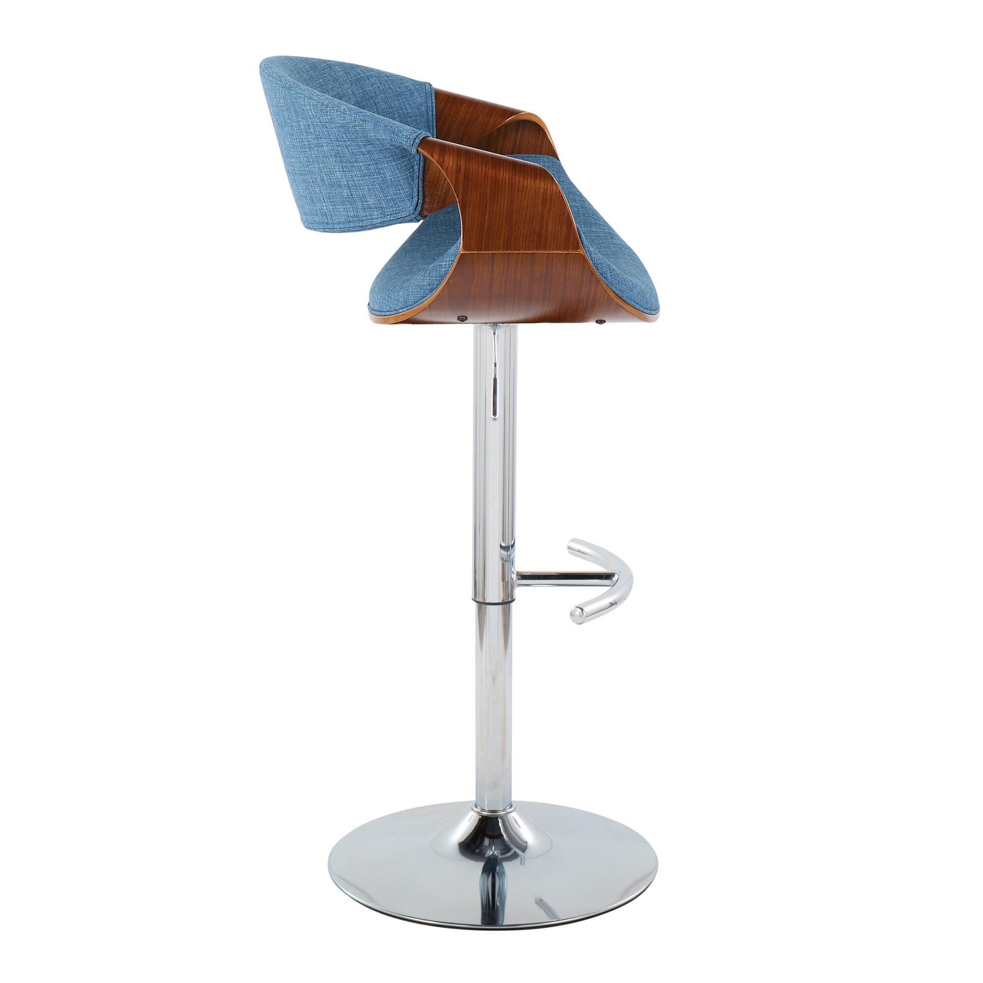 LumiSource Curvo Adjustable Barstool (Set of 2), Blue/Chrome, large