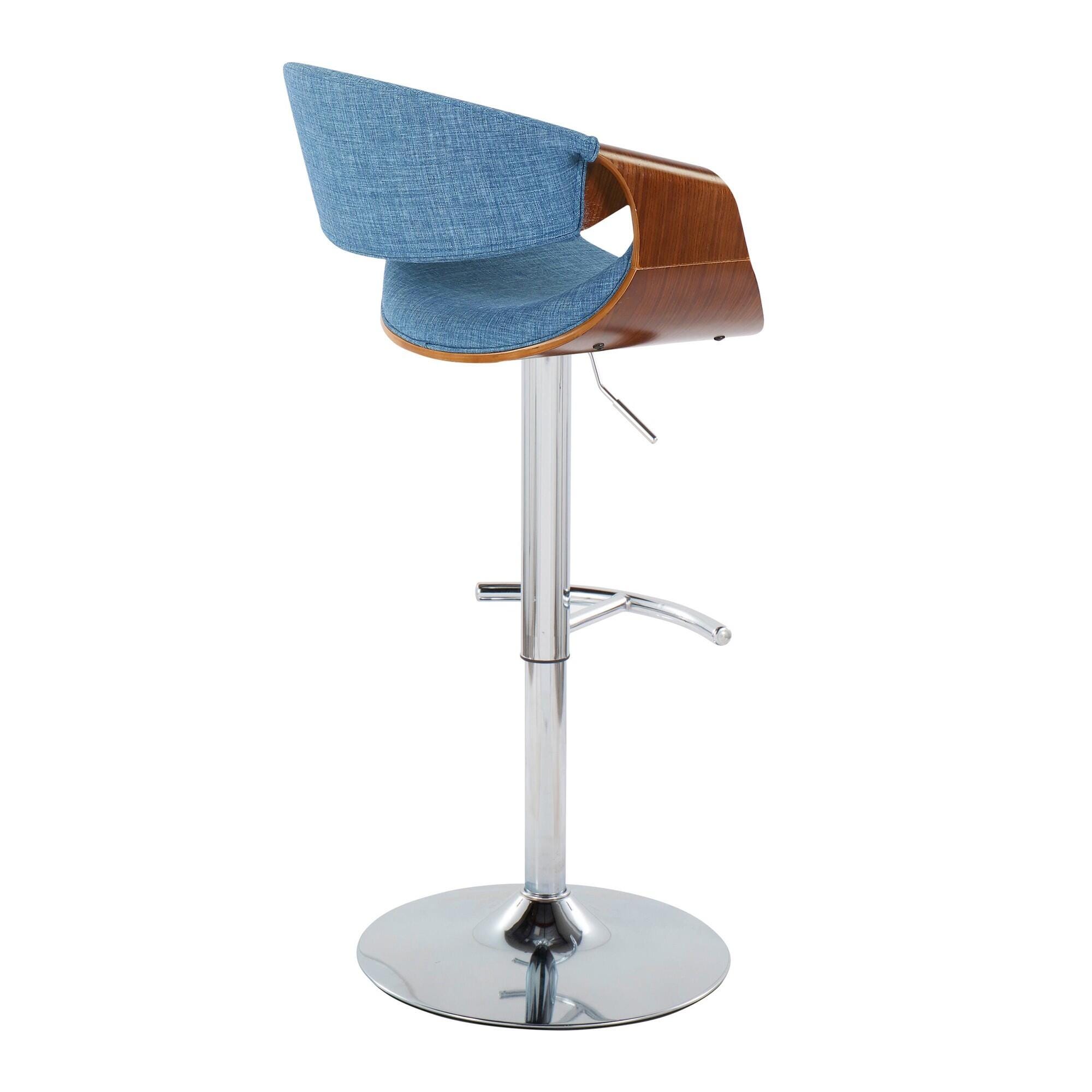 LumiSource Curvo Adjustable Barstool (Set of 2), Blue/Chrome, large