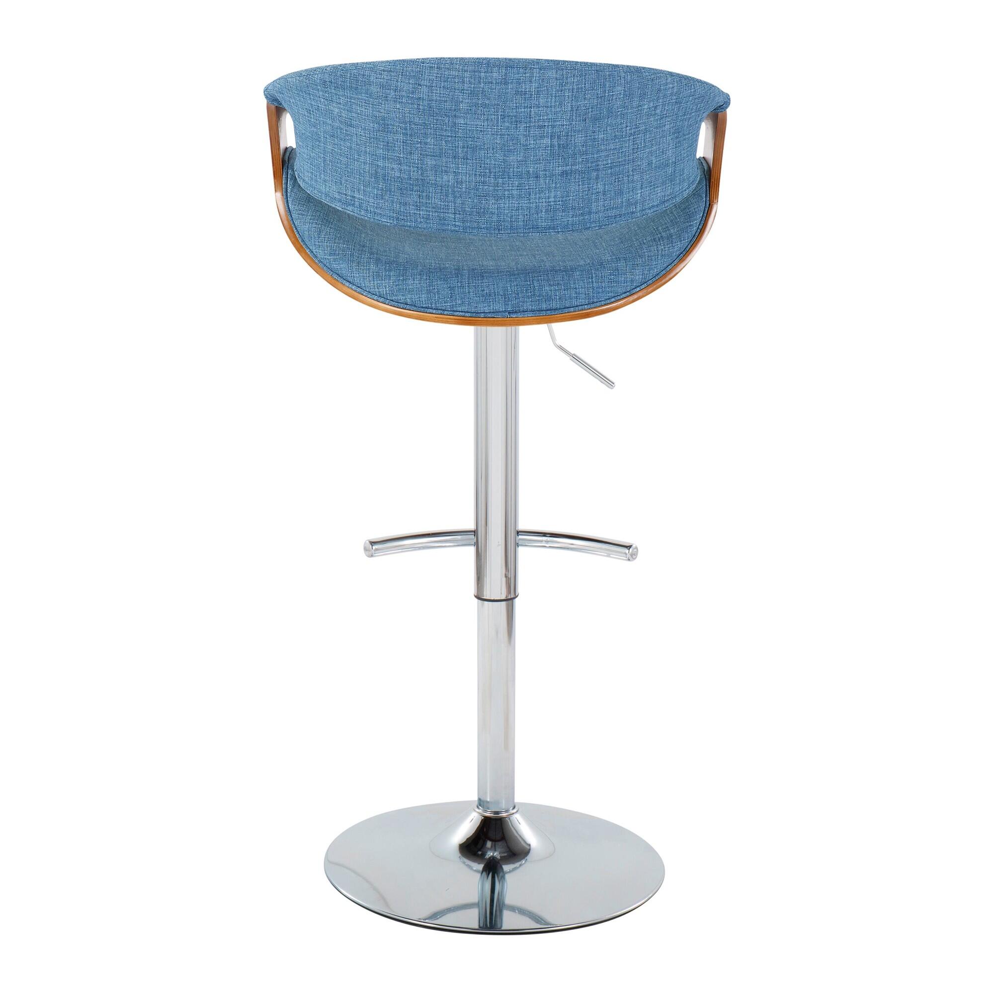LumiSource Curvo Adjustable Barstool (Set of 2), Blue/Chrome, large