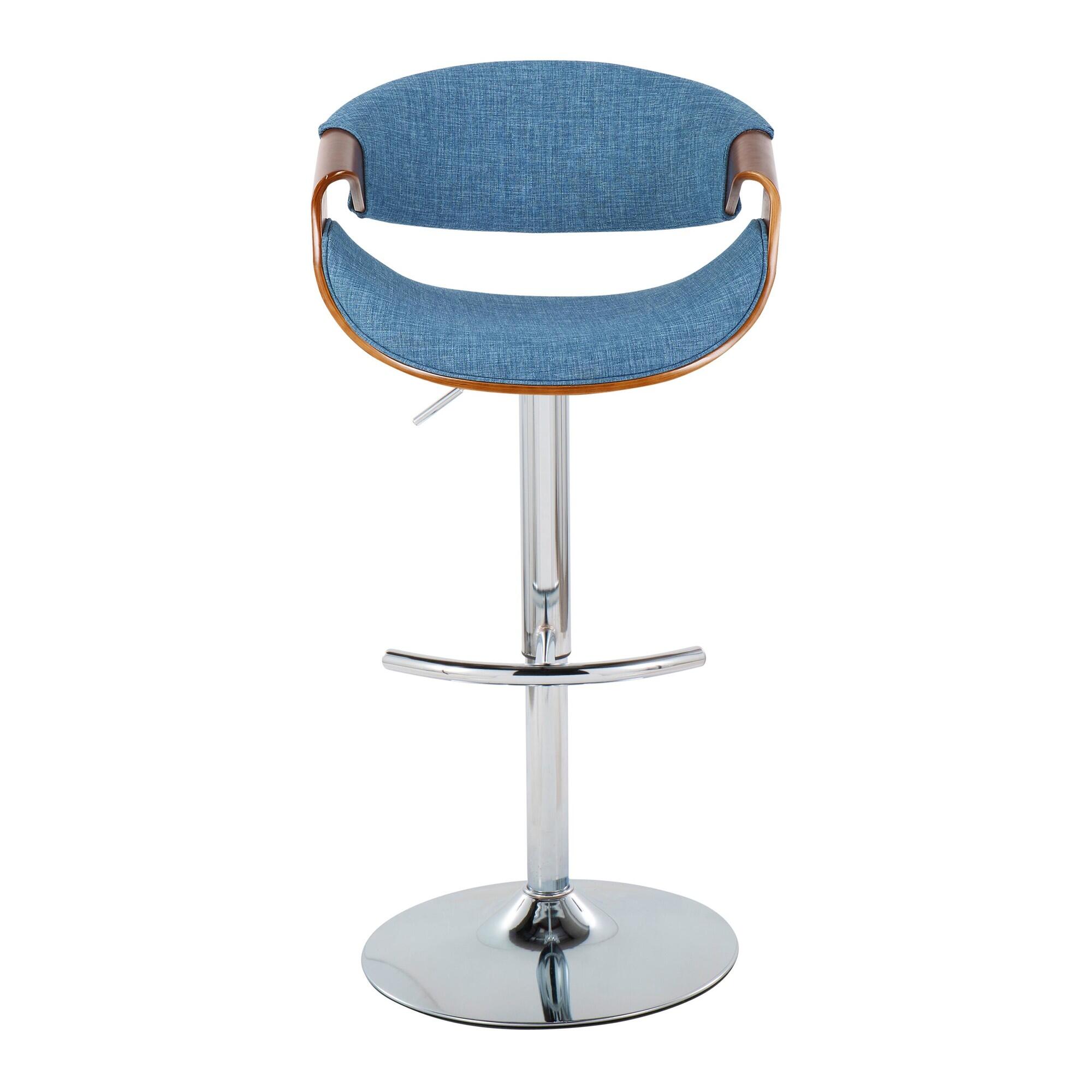 LumiSource Curvo Adjustable Barstool (Set of 2), Blue/Chrome, large