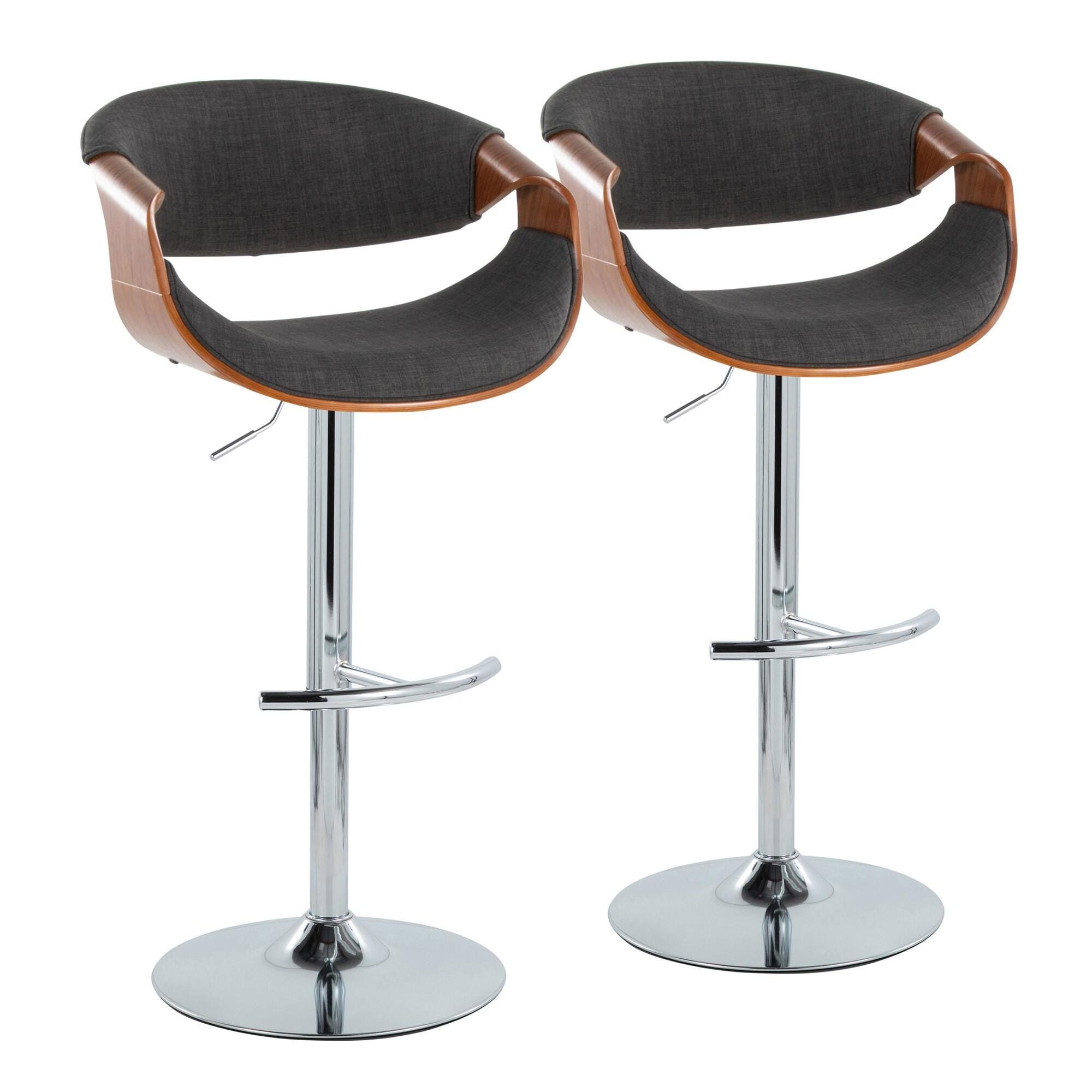 LumiSource Curvo Adjustable Barstool (Set of 2), Charcoal/Chrome, large