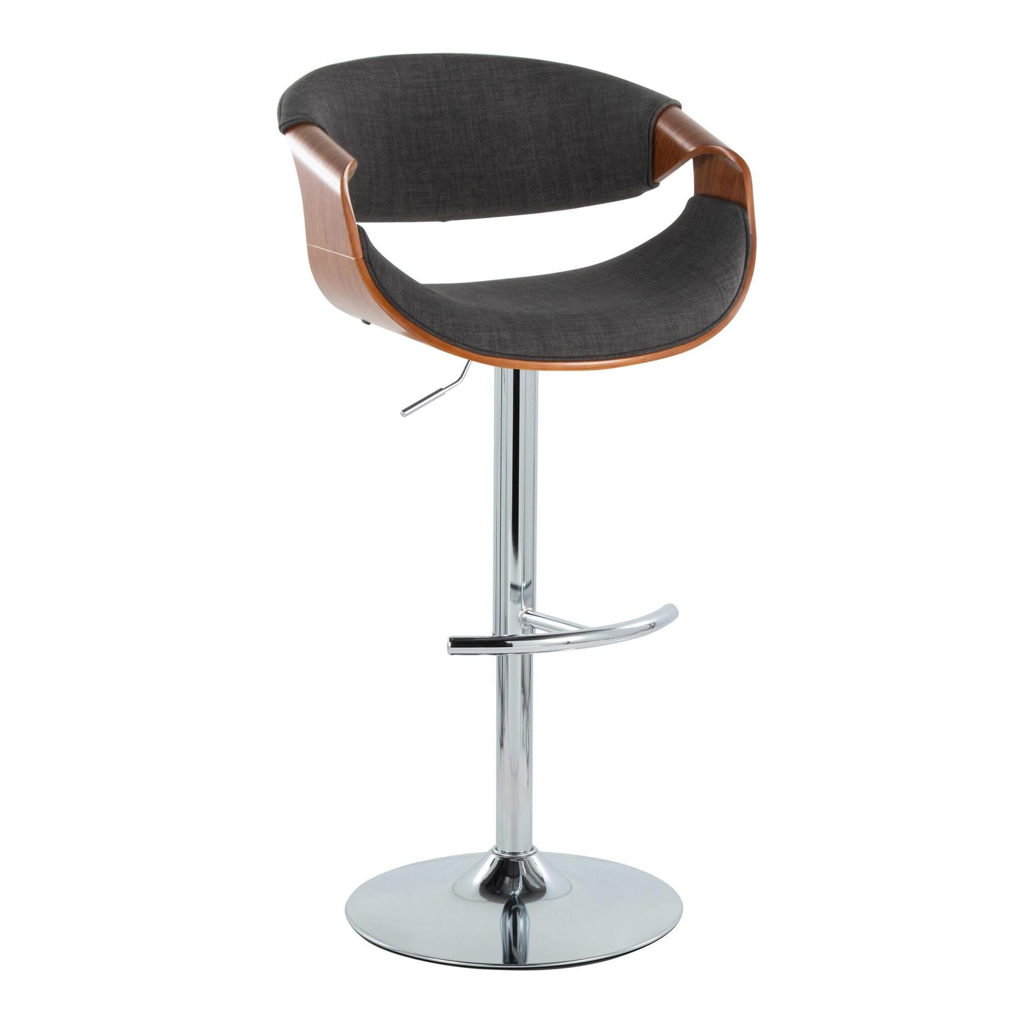LumiSource Curvo Adjustable Barstool (Set of 2), Charcoal/Chrome, large