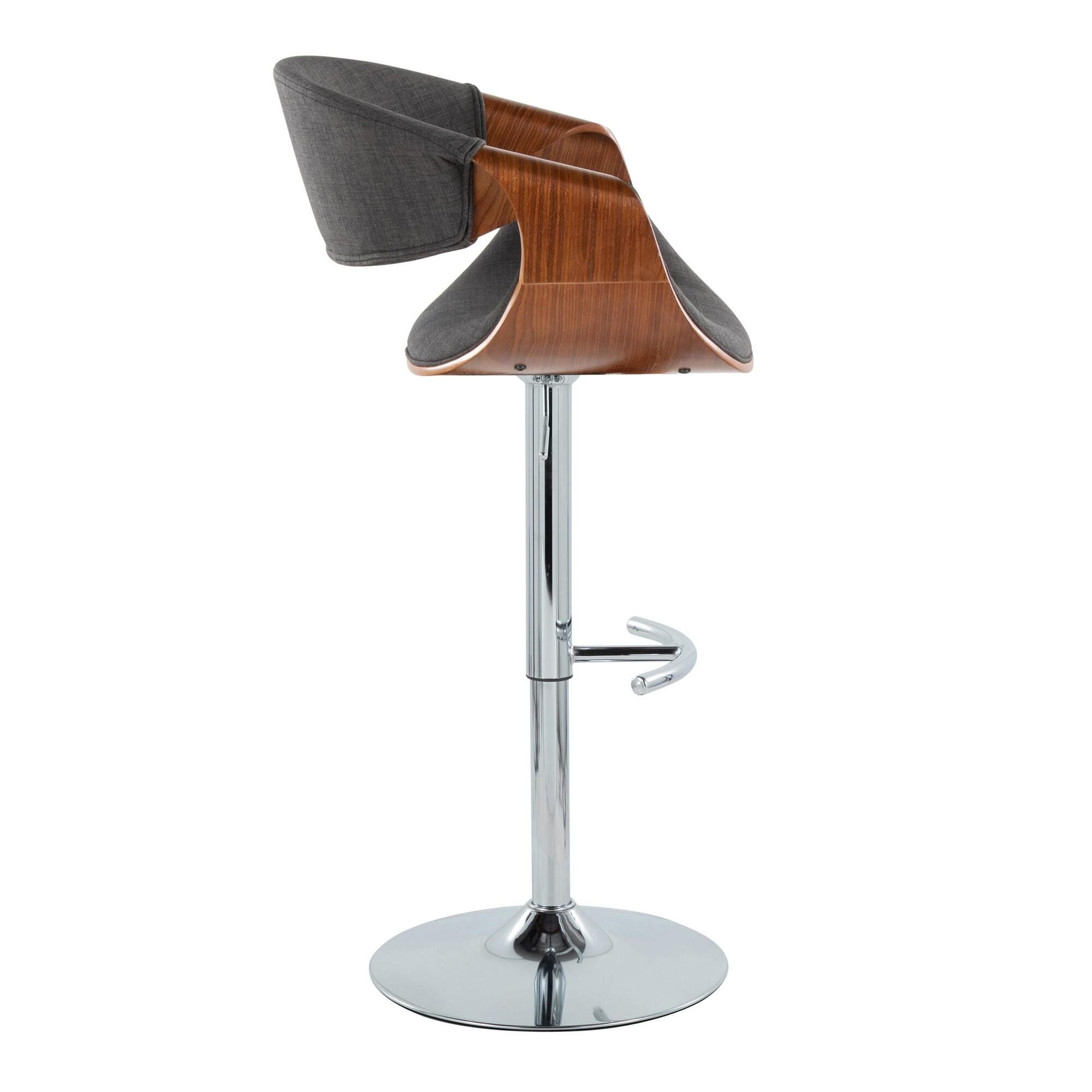 LumiSource Curvo Adjustable Barstool (Set of 2), Charcoal/Chrome, large