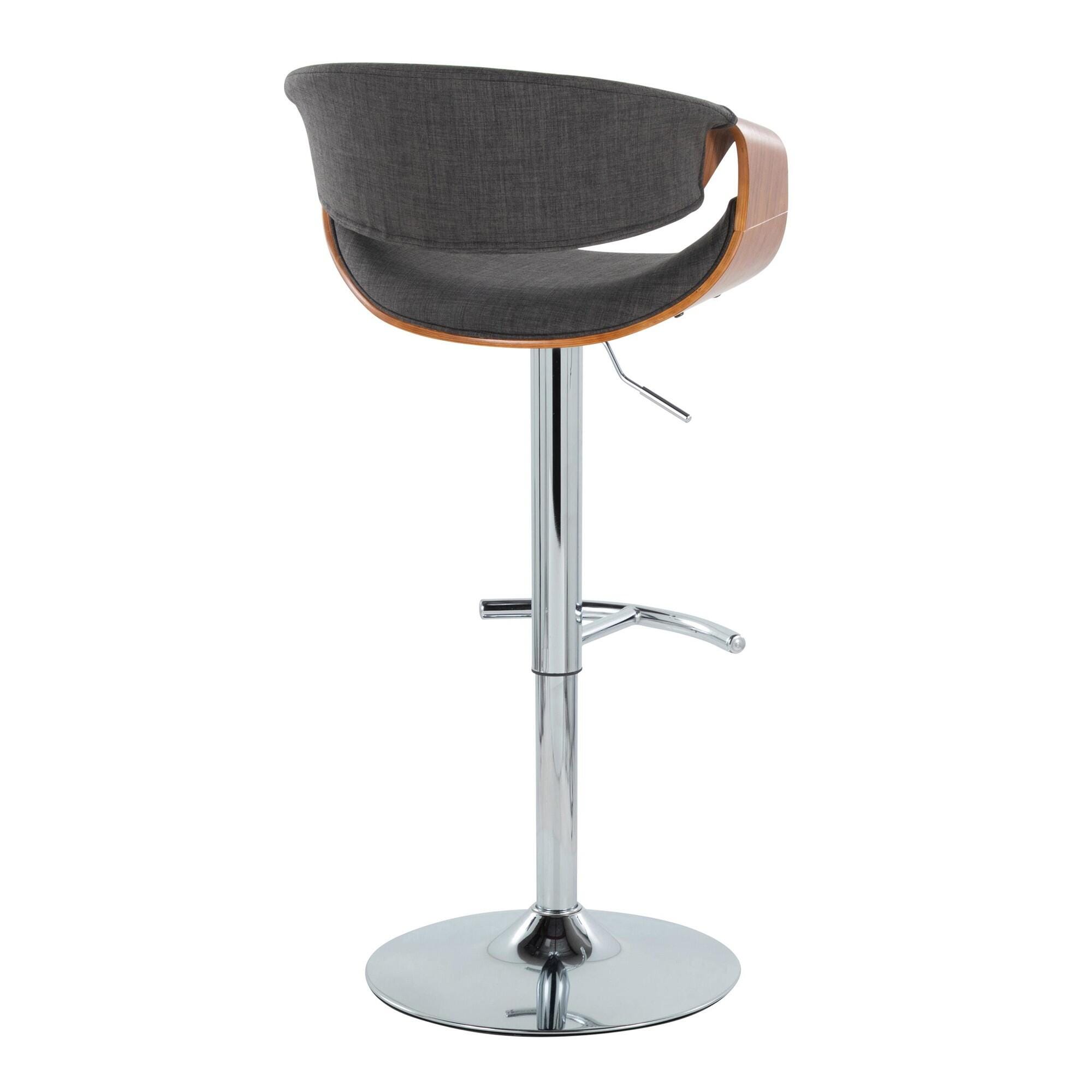 LumiSource Curvo Adjustable Barstool (Set of 2), Charcoal/Chrome, large