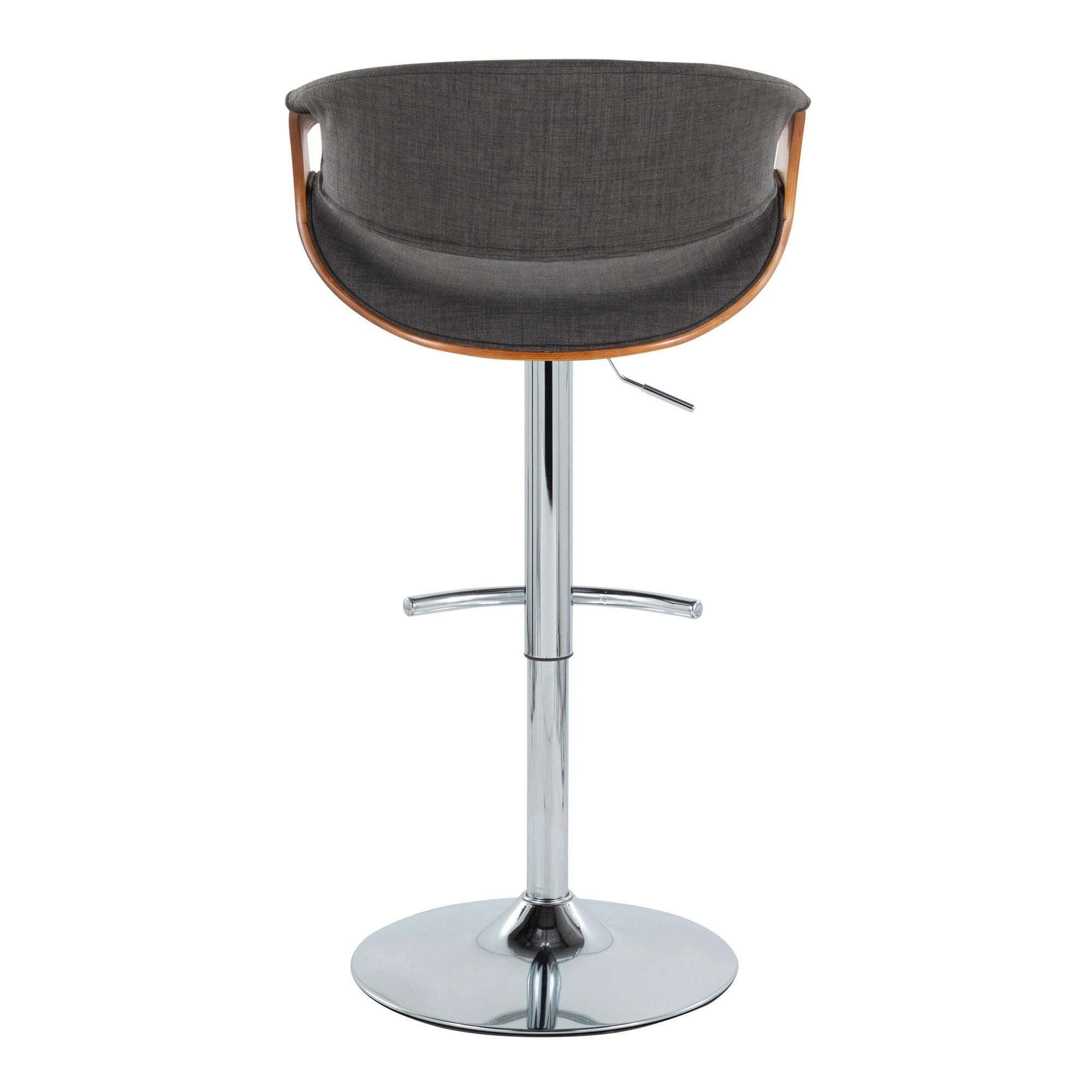 LumiSource Curvo Adjustable Barstool (Set of 2), Charcoal/Chrome, large