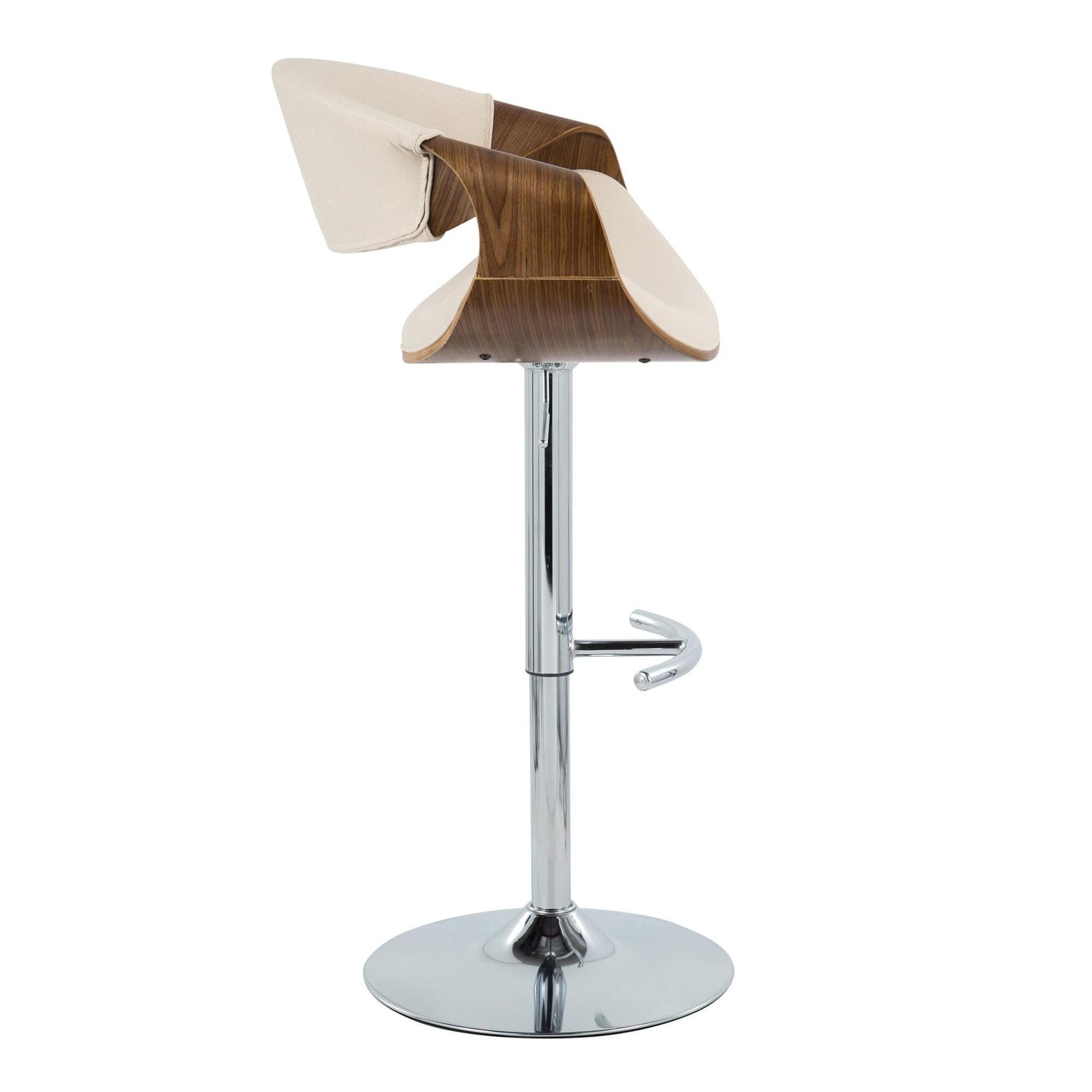 LumiSource Curvo Adjustable Barstool (Set of 2), Cream/Chrome, large