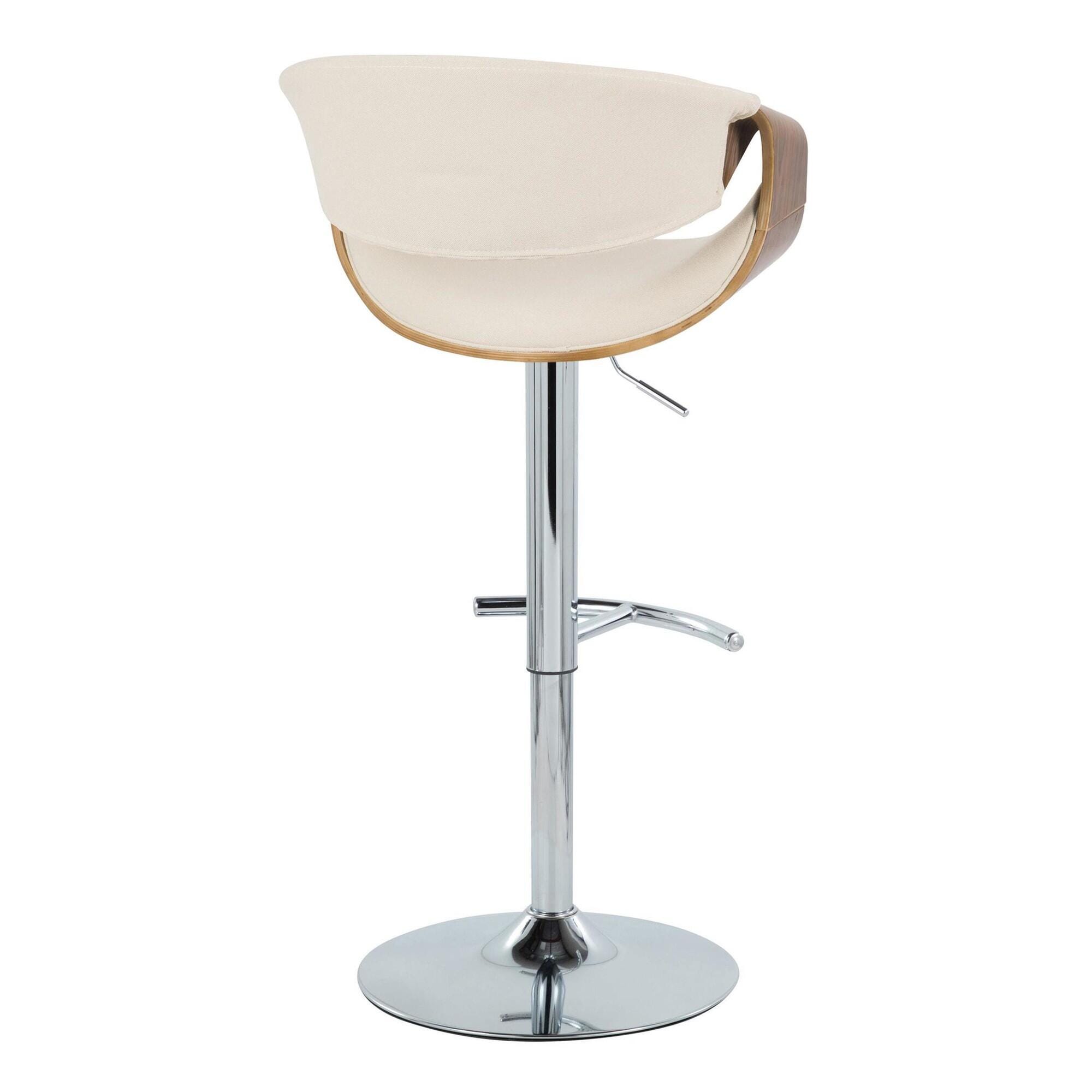 LumiSource Curvo Adjustable Barstool (Set of 2), Cream/Chrome, large