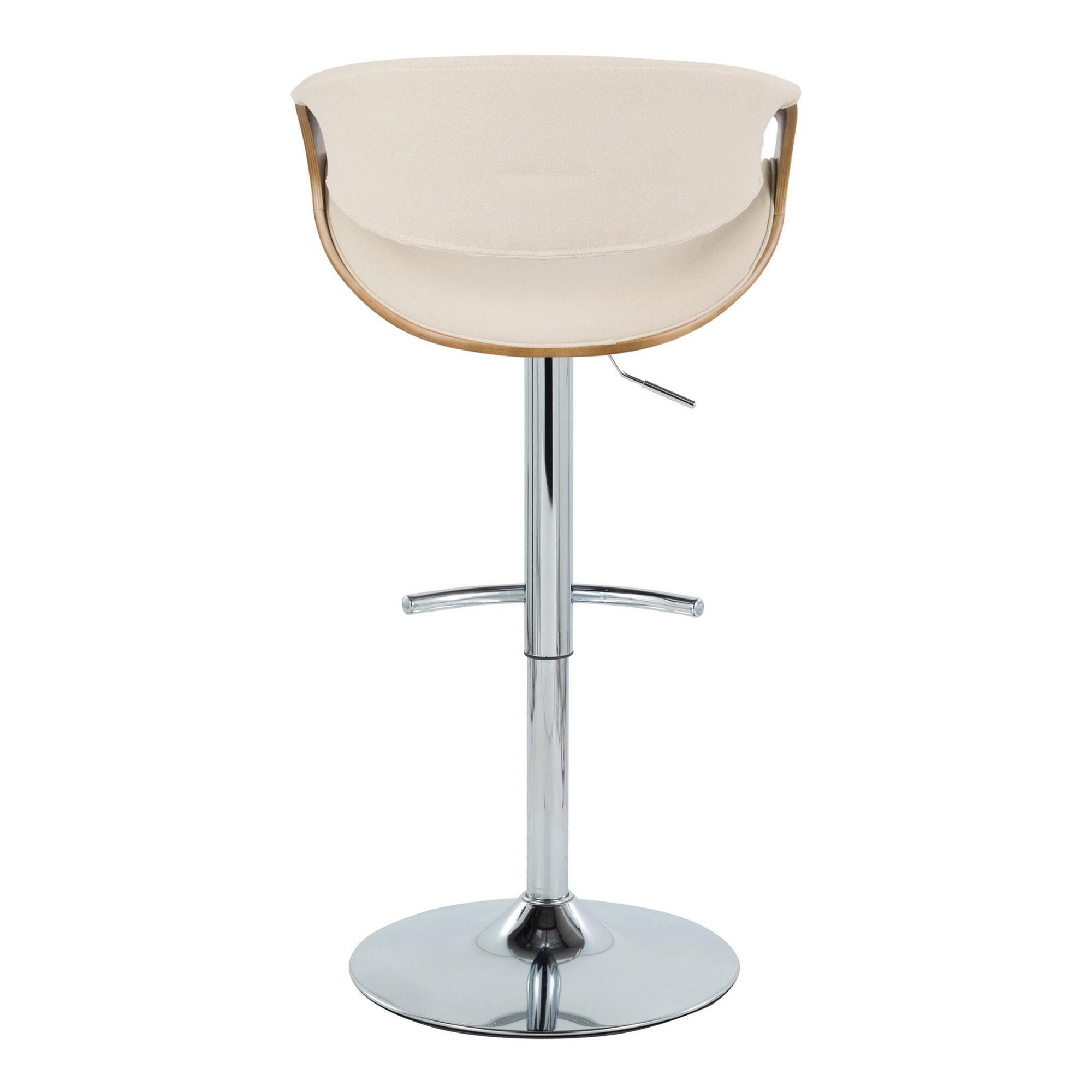 LumiSource Curvo Adjustable Barstool (Set of 2), Cream/Chrome, large