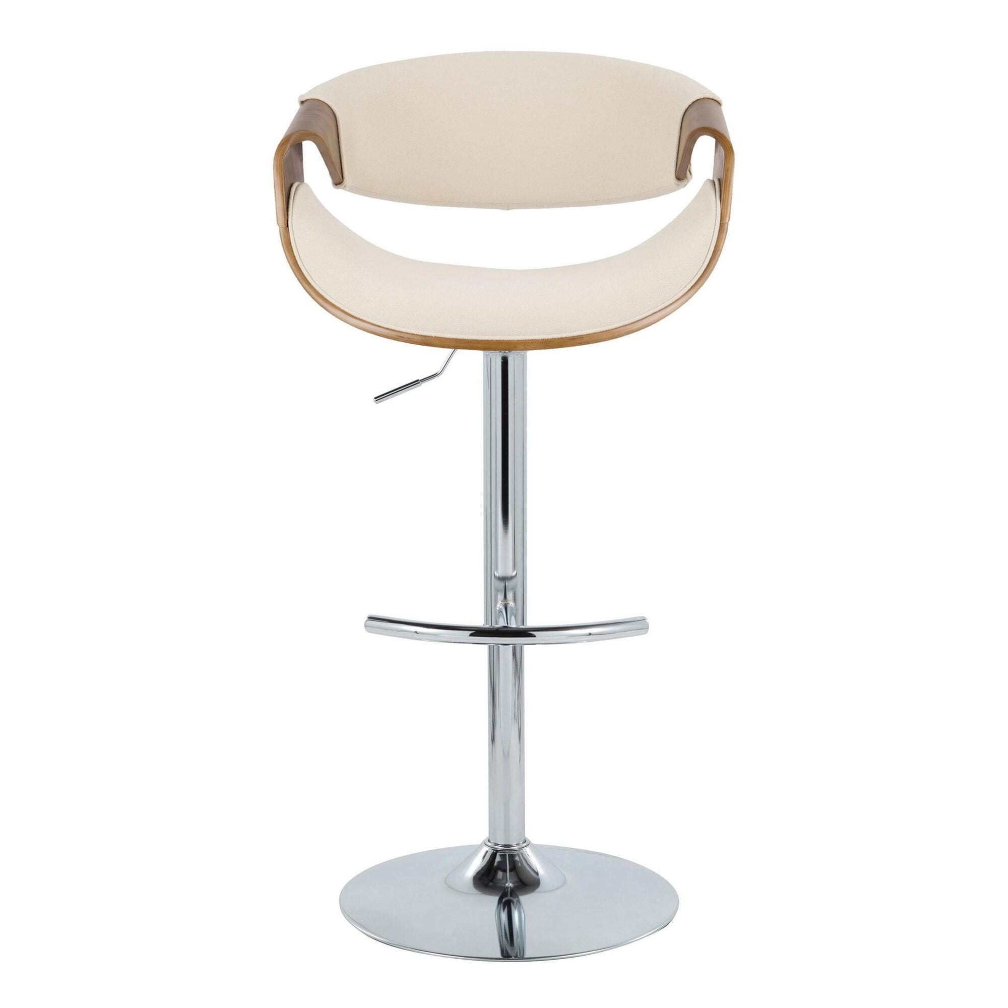 LumiSource Curvo Adjustable Barstool (Set of 2), Cream/Chrome, large