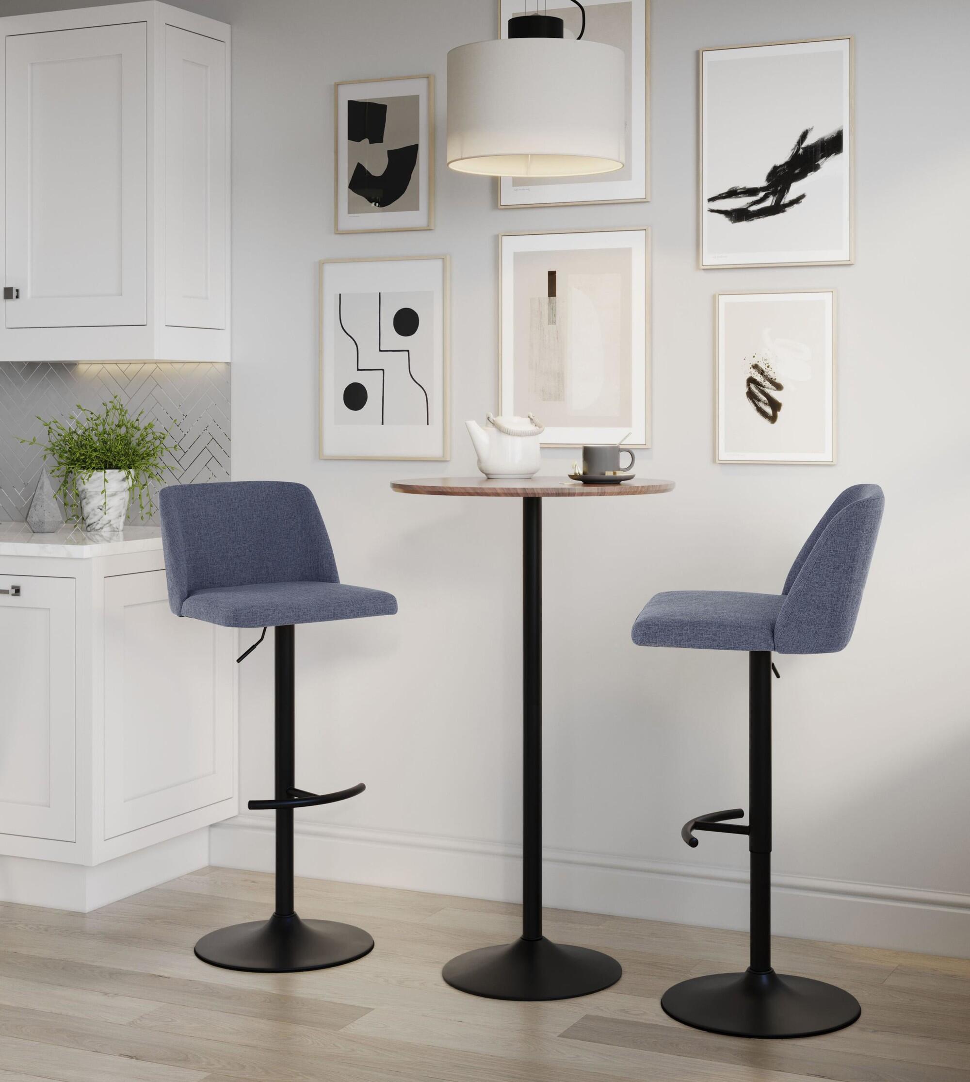 LumiSource Toriano Adjustable Barstool (Set of 2), Blue/Black, rollover