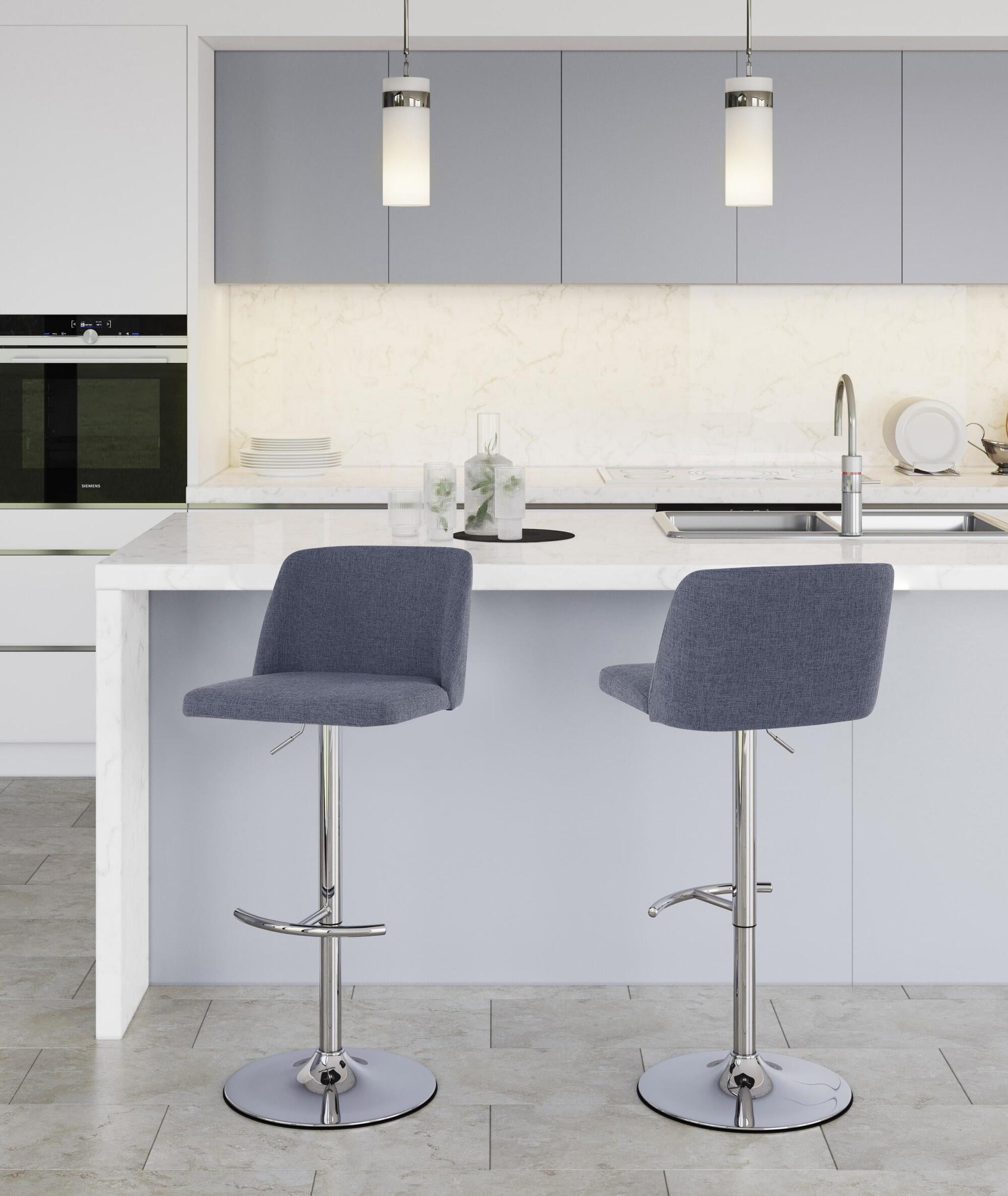 LumiSource Toriano Adjustable Barstool (Set of 2), Blue/Chrome, rollover