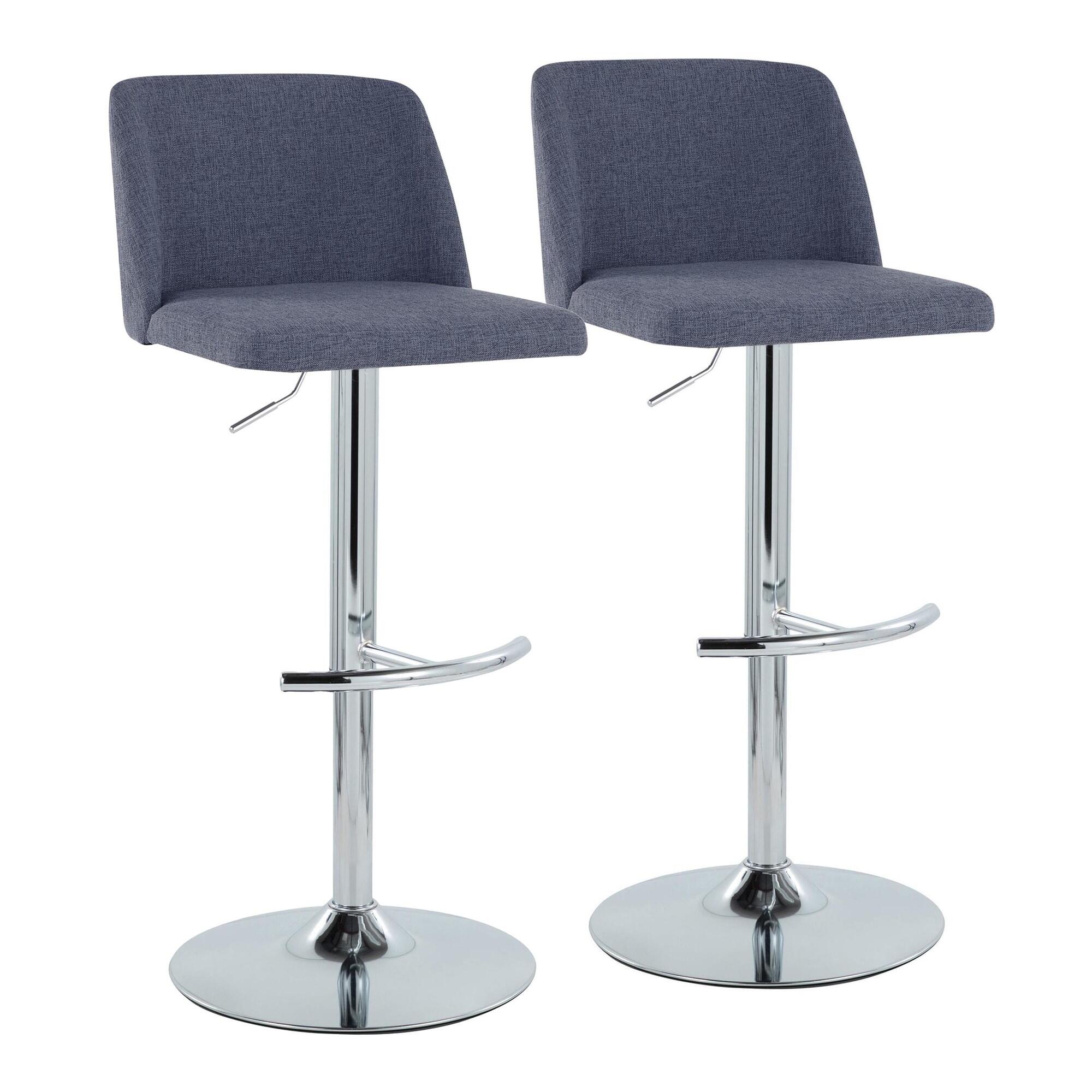 LumiSource Toriano Adjustable Barstool (Set of 2), Blue/Chrome, large