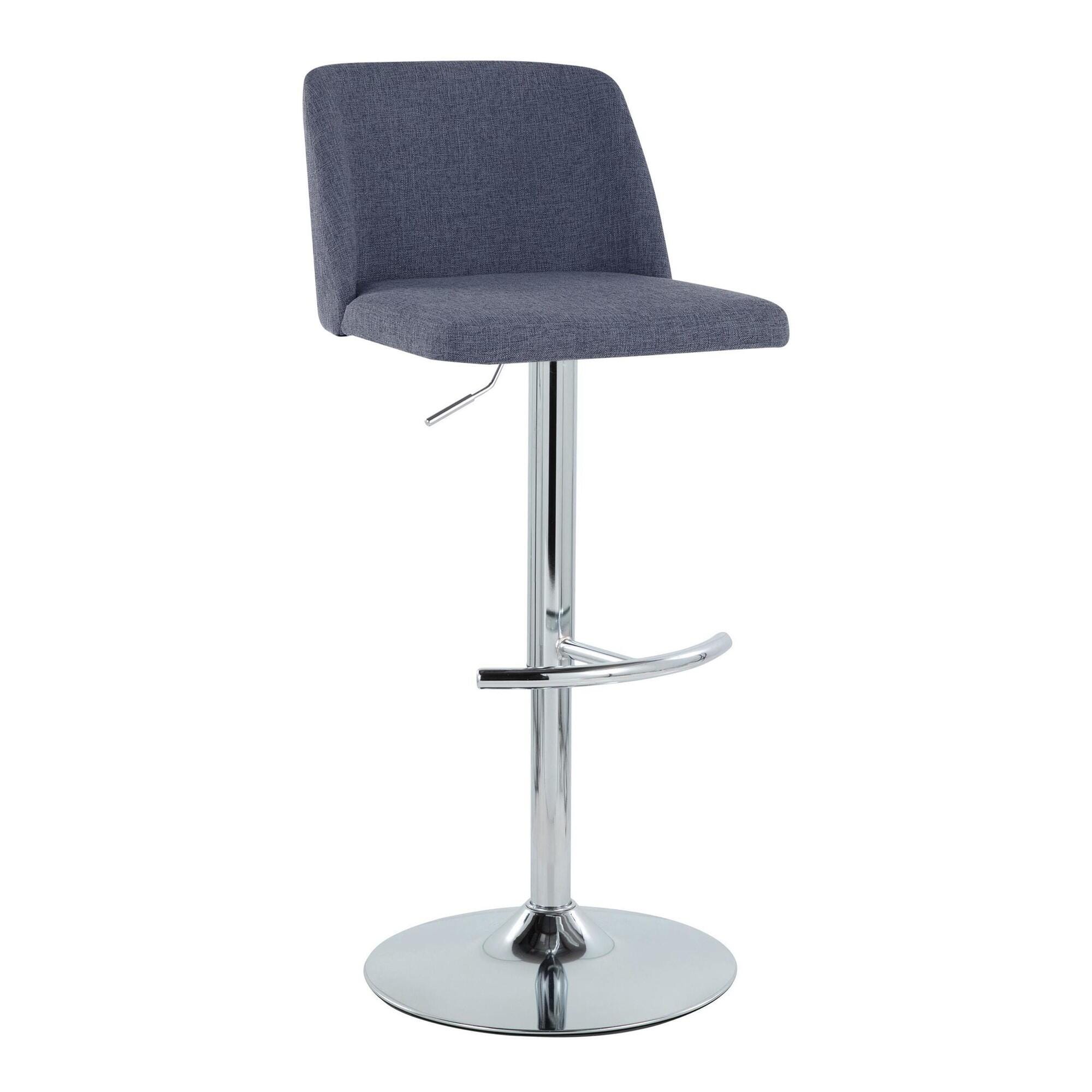 LumiSource Toriano Adjustable Barstool (Set of 2), Blue/Chrome, large