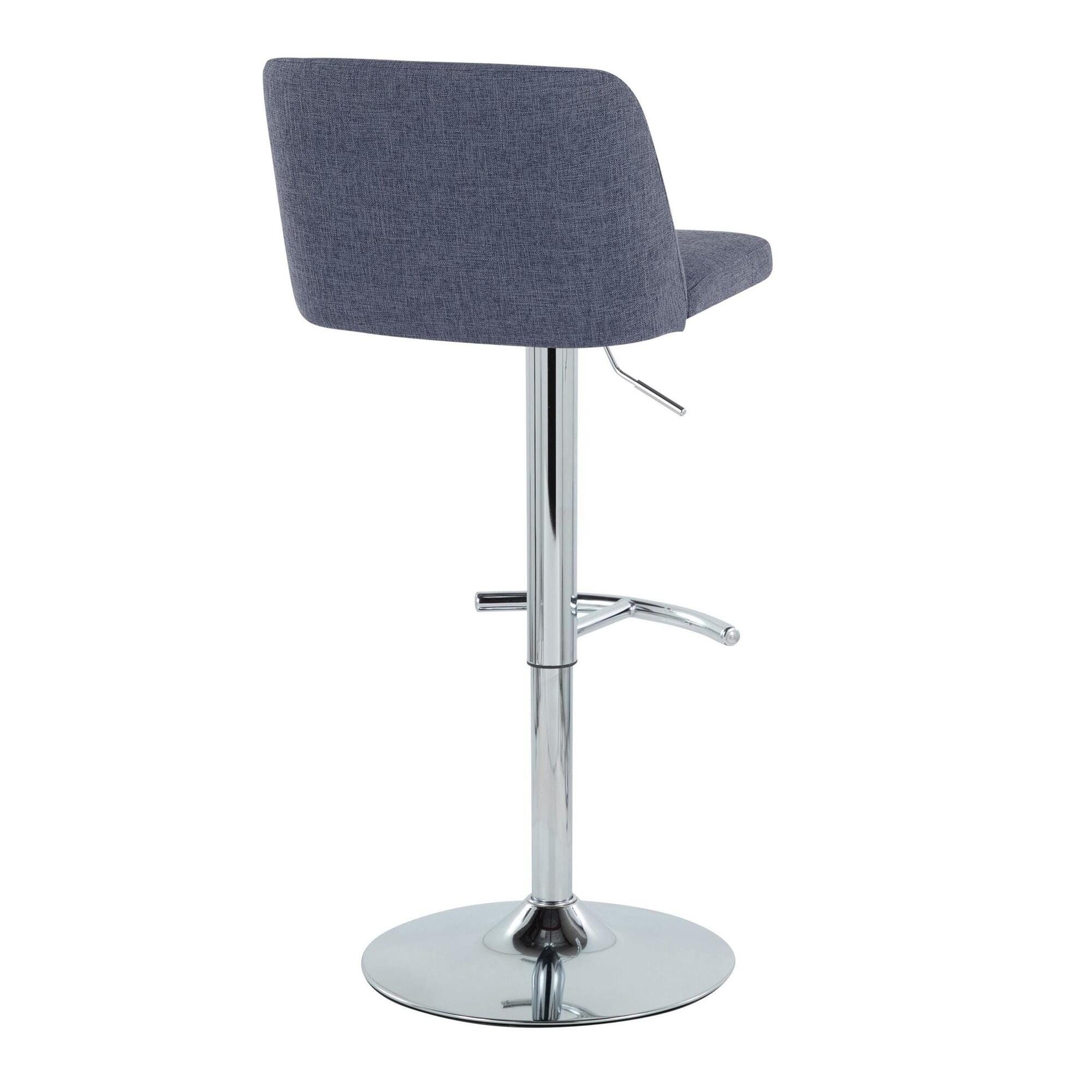 LumiSource Toriano Adjustable Barstool (Set of 2), Blue/Chrome, large