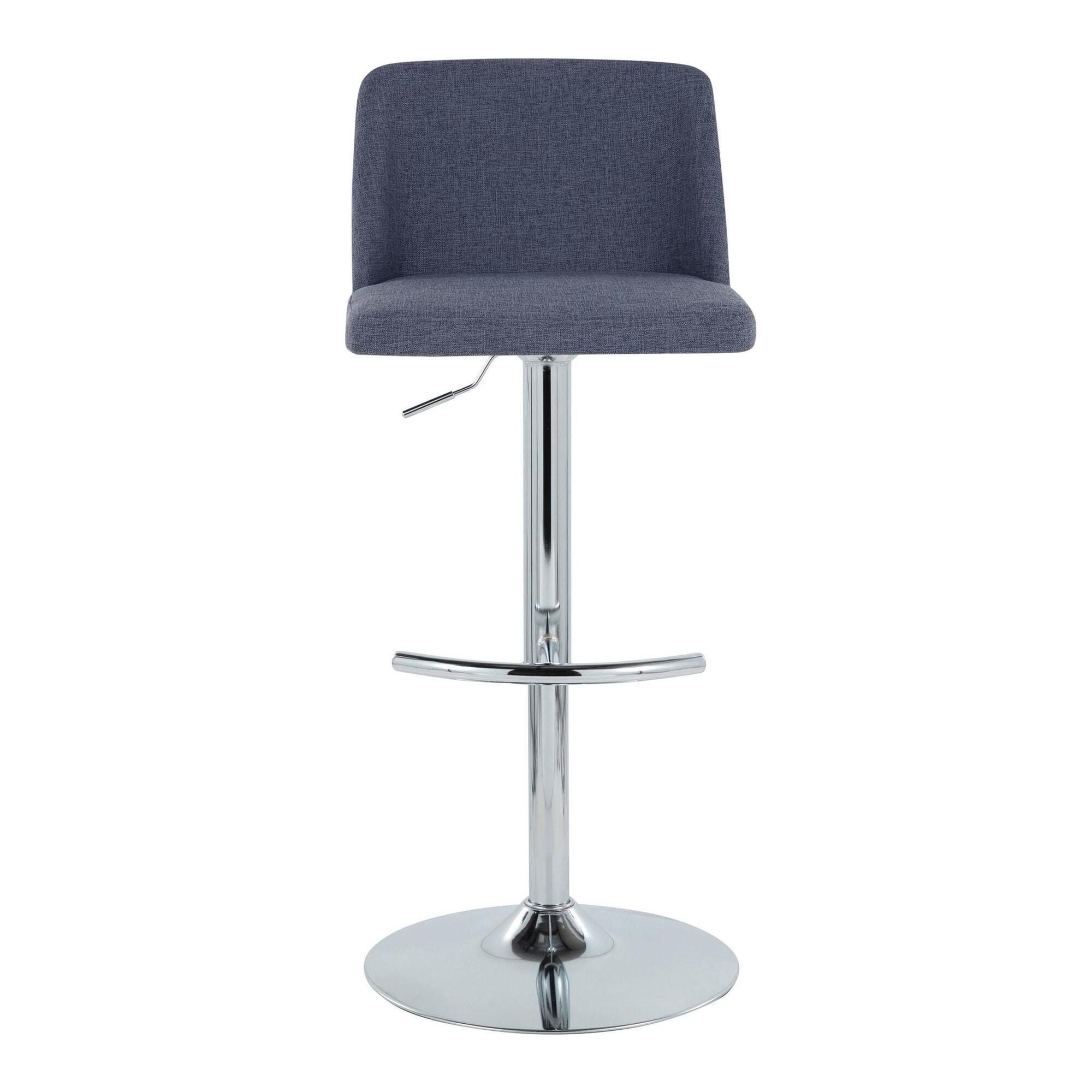 LumiSource Toriano Adjustable Barstool (Set of 2), Blue/Chrome, large