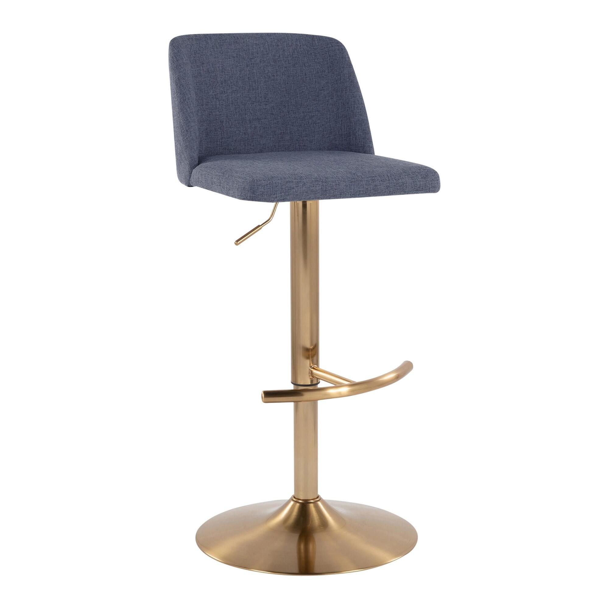 LumiSource Toriano Adjustable Barstool (Set of 2), Blue/Gold, large