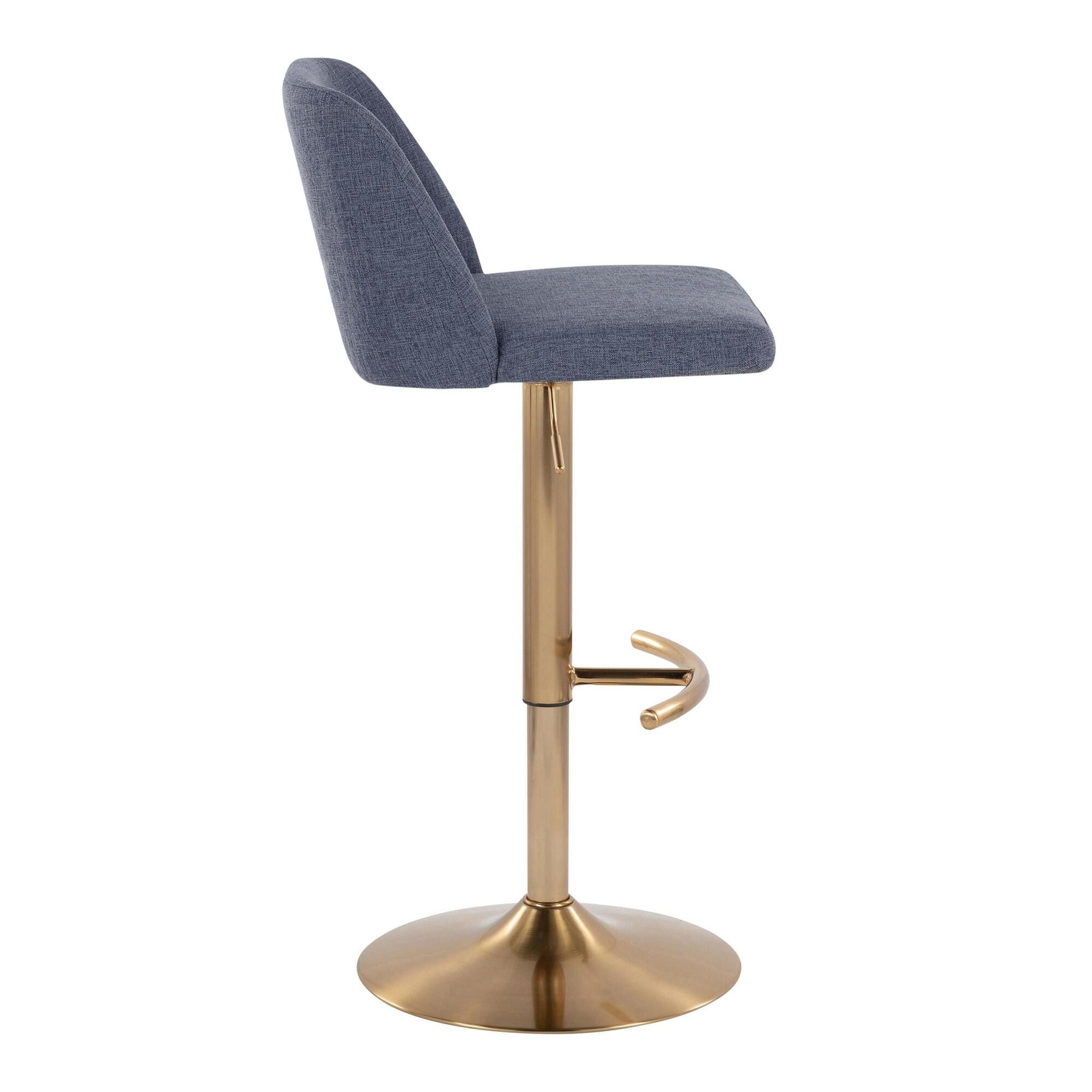 LumiSource Toriano Adjustable Barstool (Set of 2), Blue/Gold, large