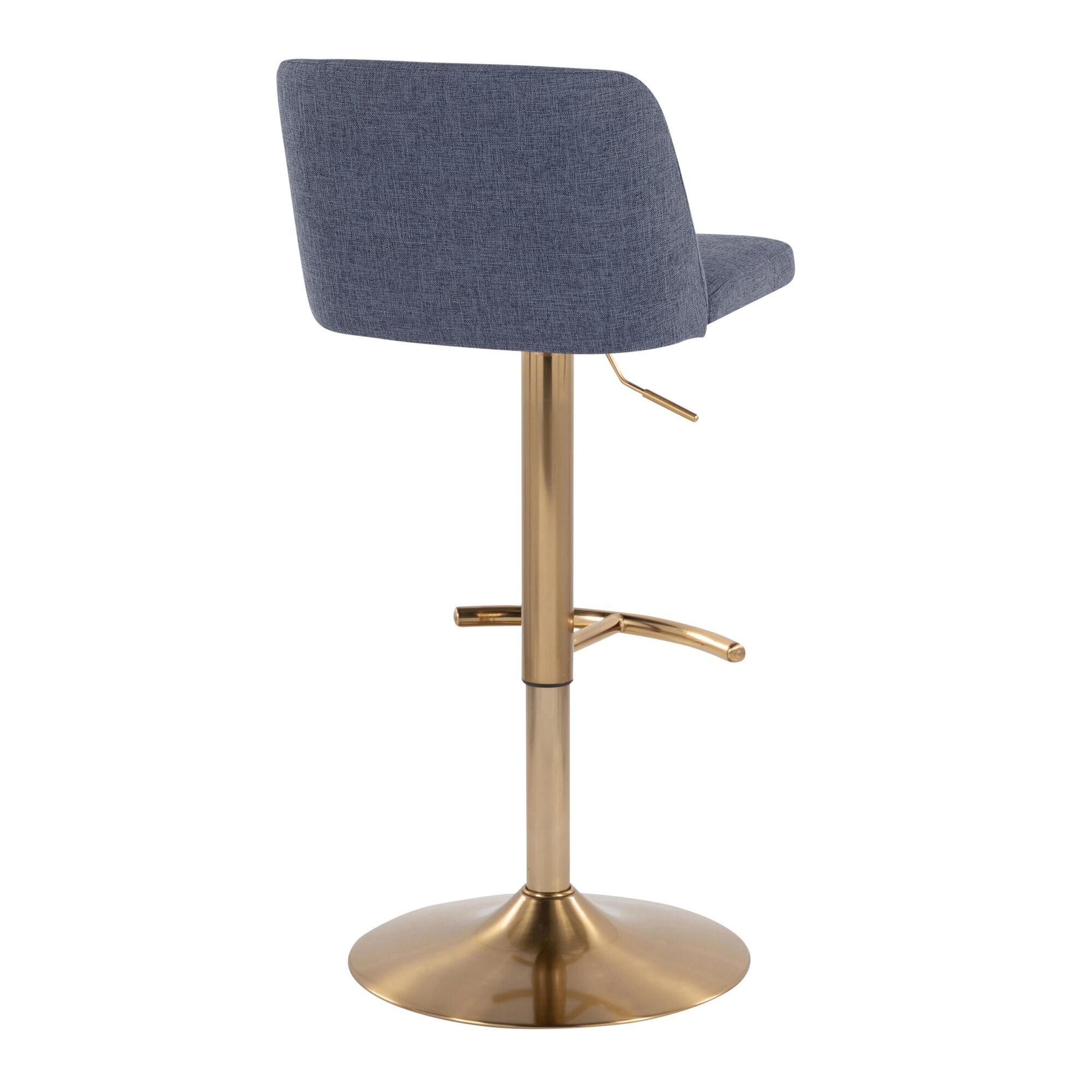 LumiSource Toriano Adjustable Barstool (Set of 2), Blue/Gold, large