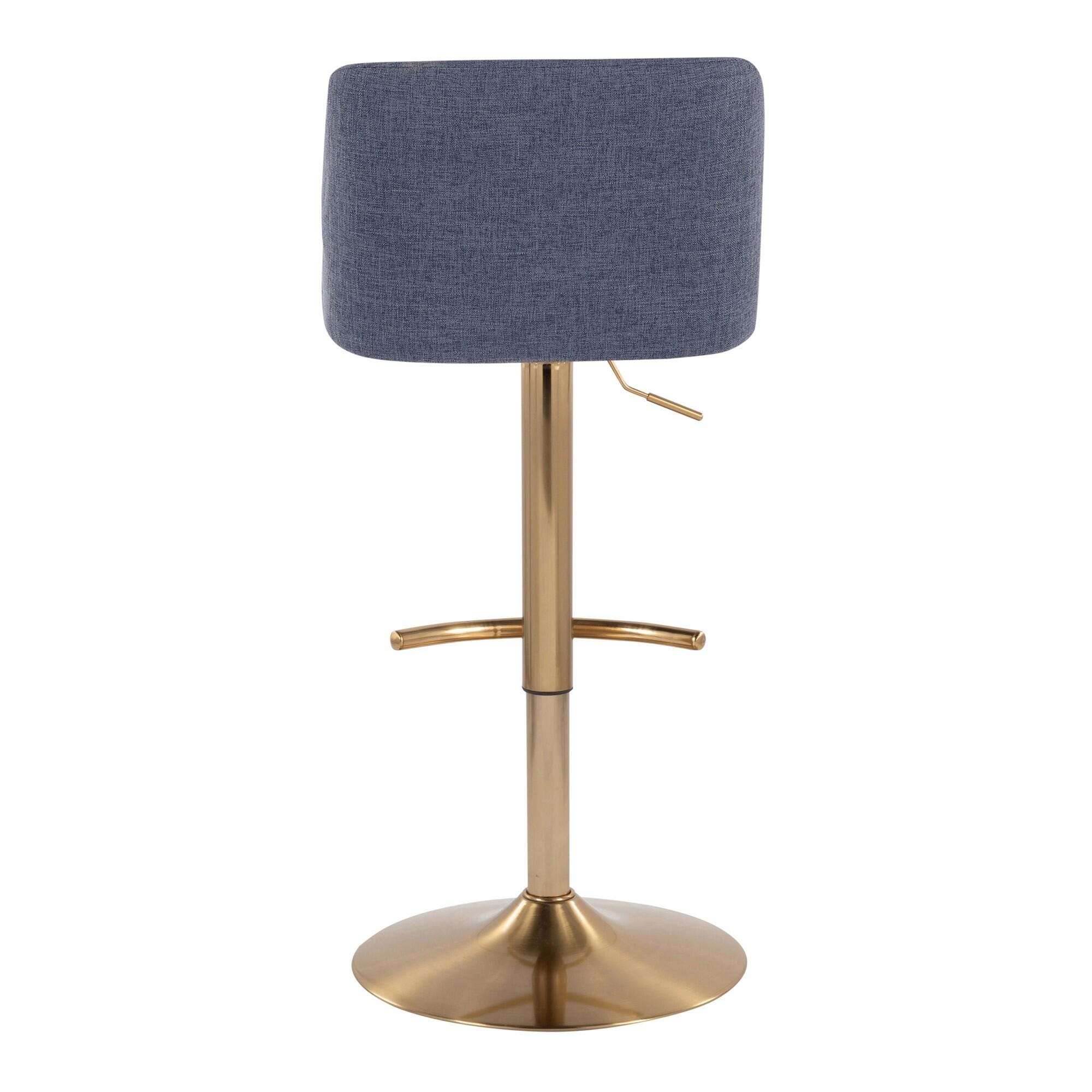 LumiSource Toriano Adjustable Barstool (Set of 2), Blue/Gold, large