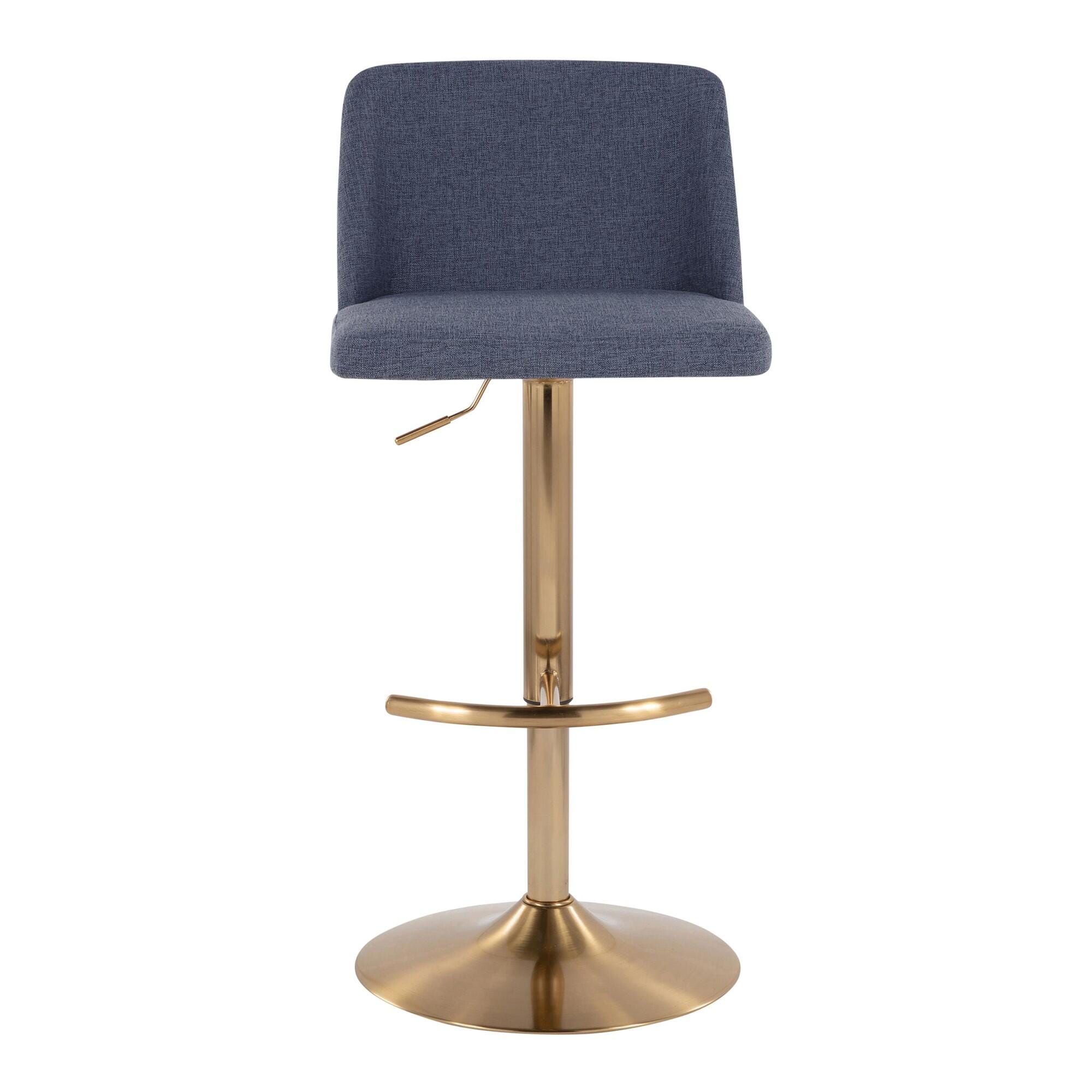 LumiSource Toriano Adjustable Barstool (Set of 2), Blue/Gold, large
