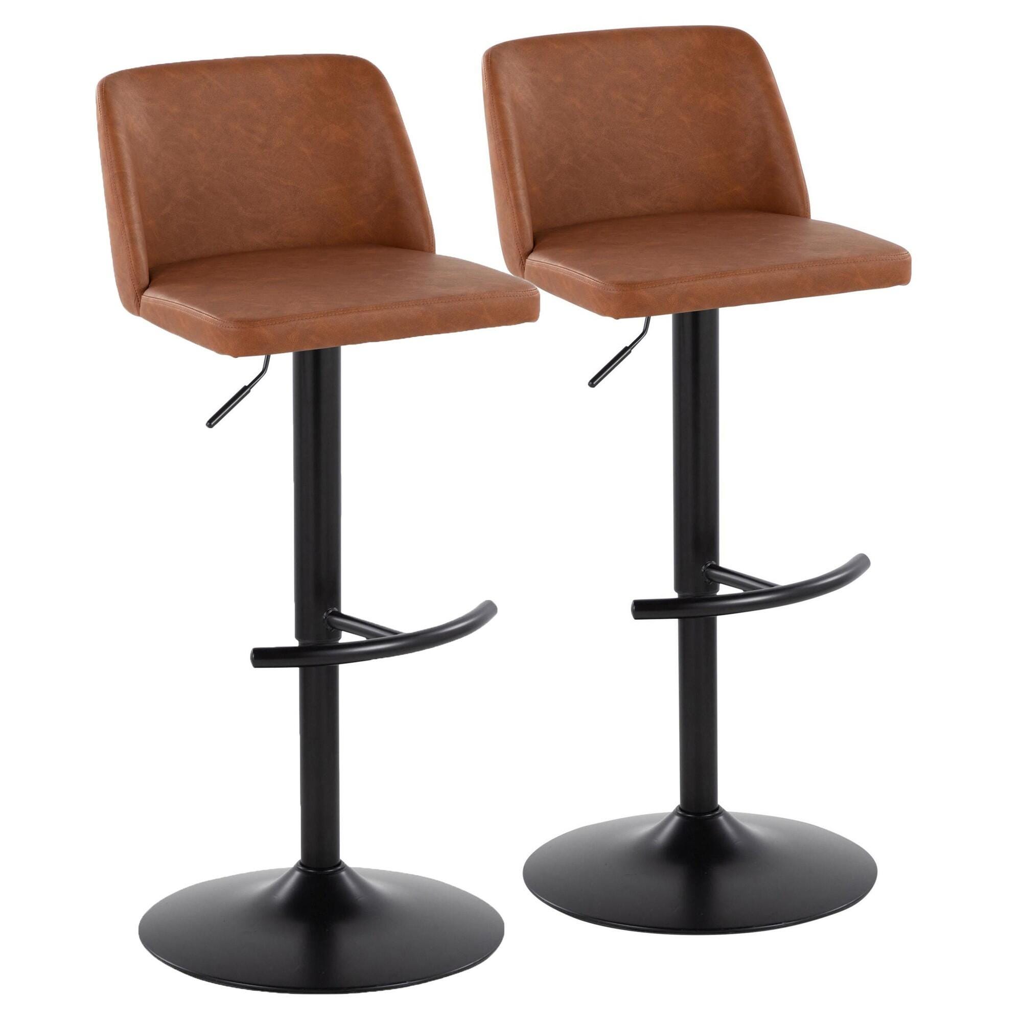 LumiSource Toriano Adjustable Barstool (Set of 2), Camel/Black, large