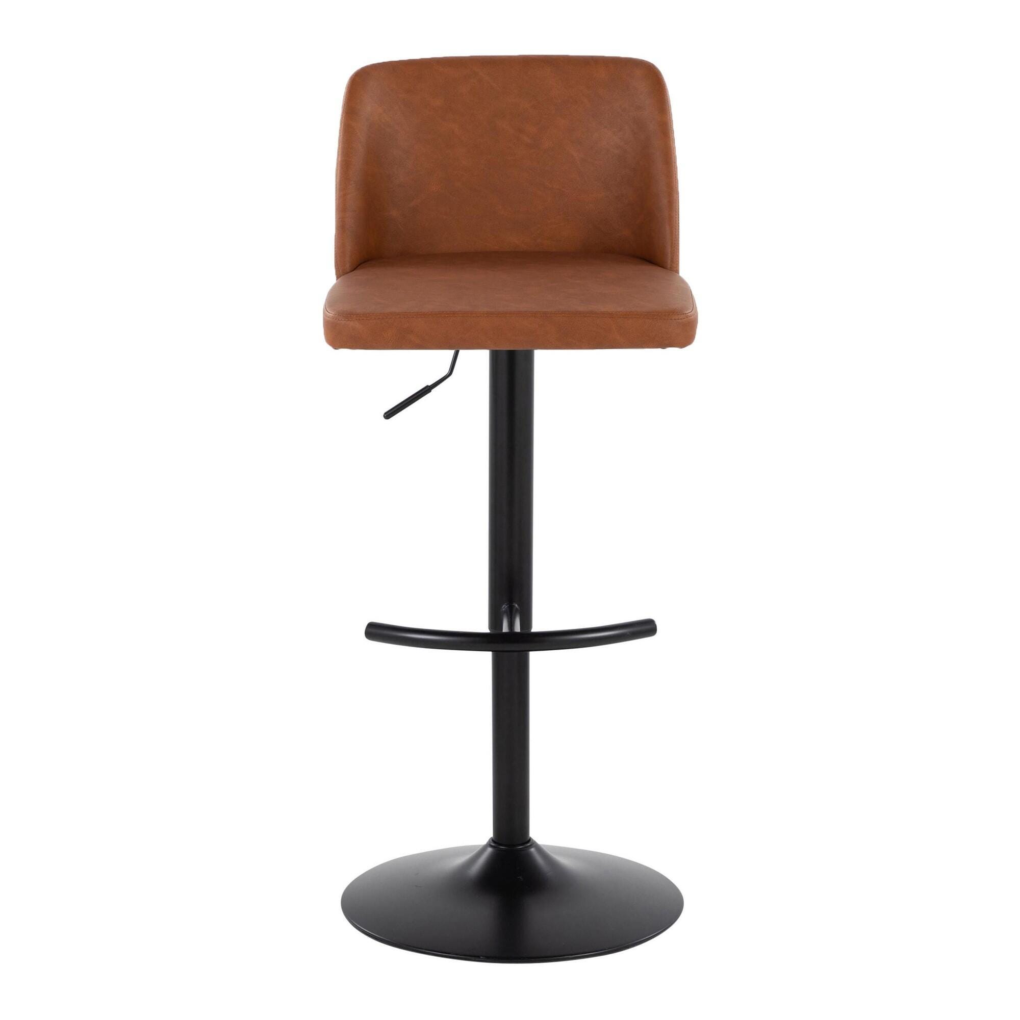 LumiSource Toriano Adjustable Barstool (Set of 2), Camel/Black, large