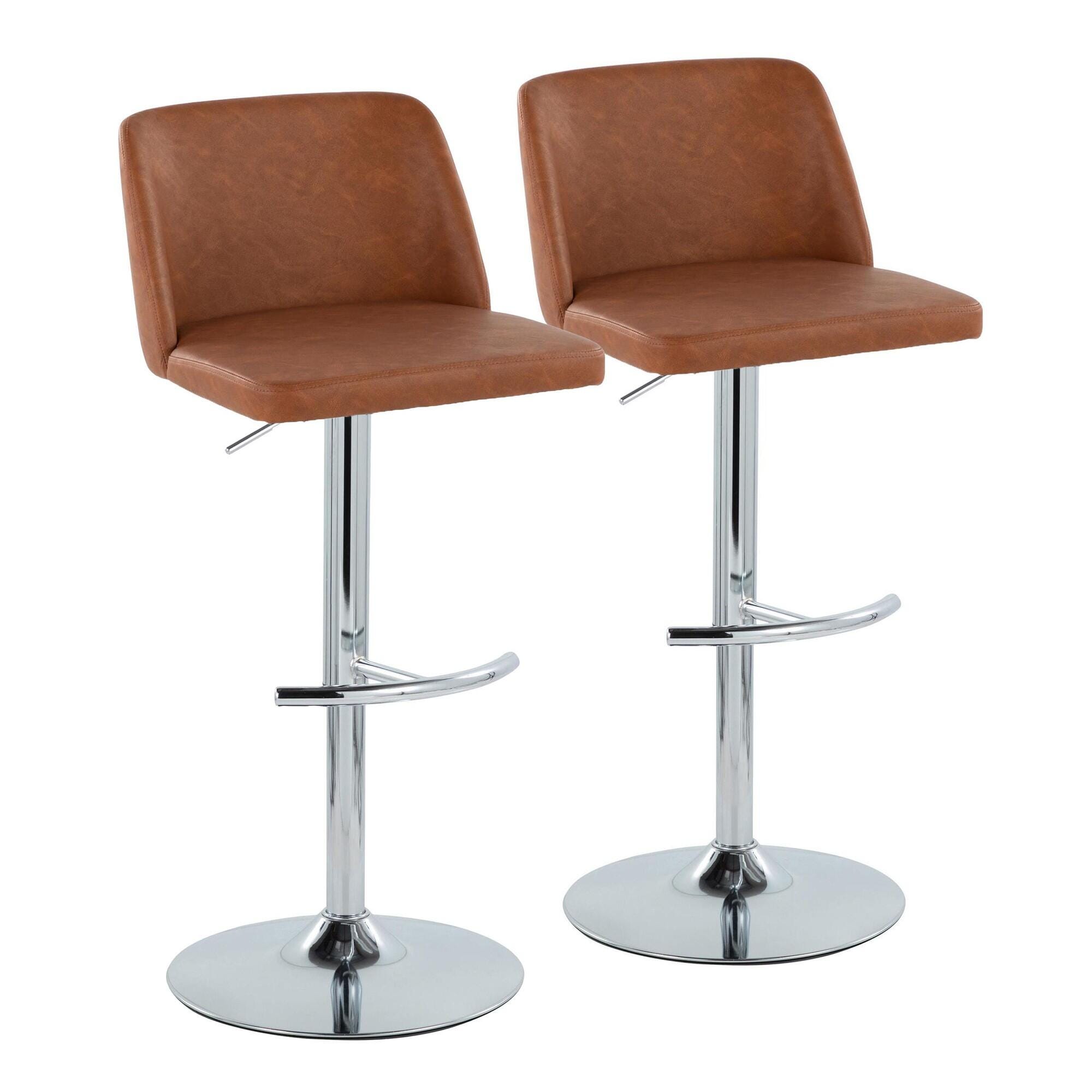LumiSource Toriano Adjustable Barstool (Set of 2), Camel/Chrome, large