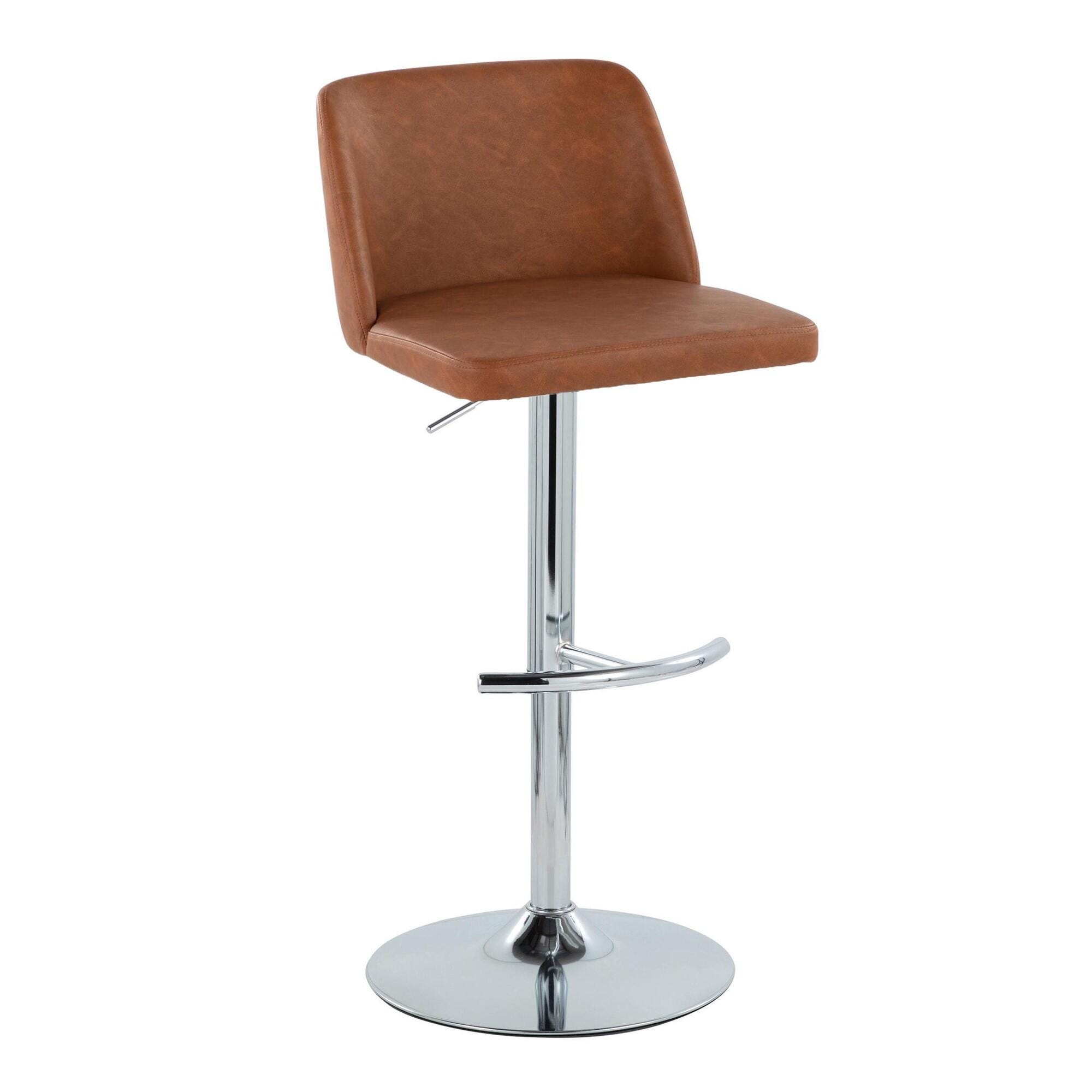 LumiSource Toriano Adjustable Barstool (Set of 2), Camel/Chrome, large