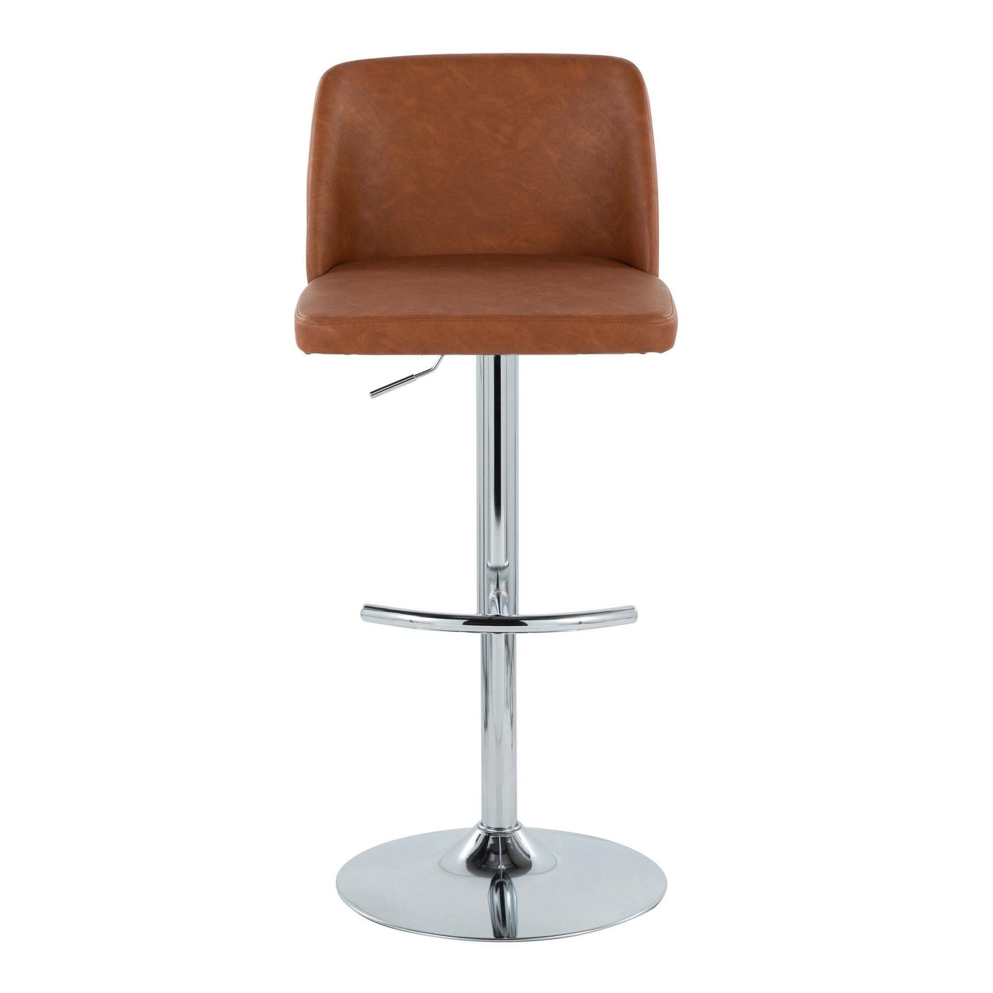 LumiSource Toriano Adjustable Barstool (Set of 2), Camel/Chrome, large