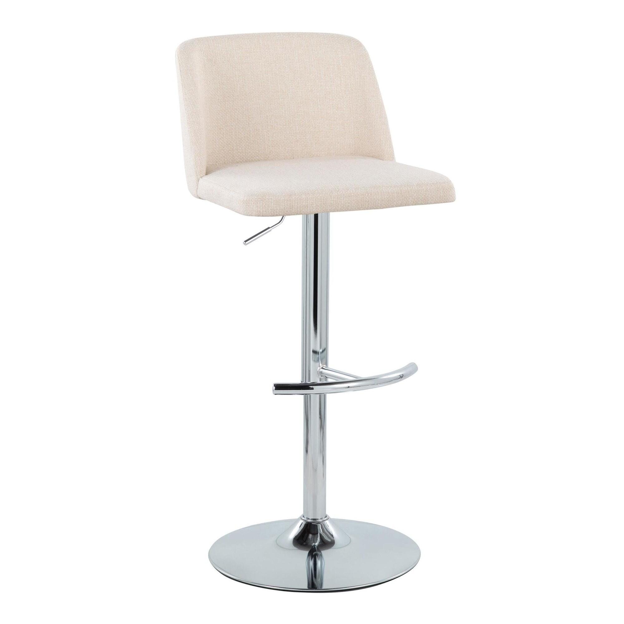 LumiSource Toriano Adjustable Barstool (Set of 2), Cream/Chrome, large