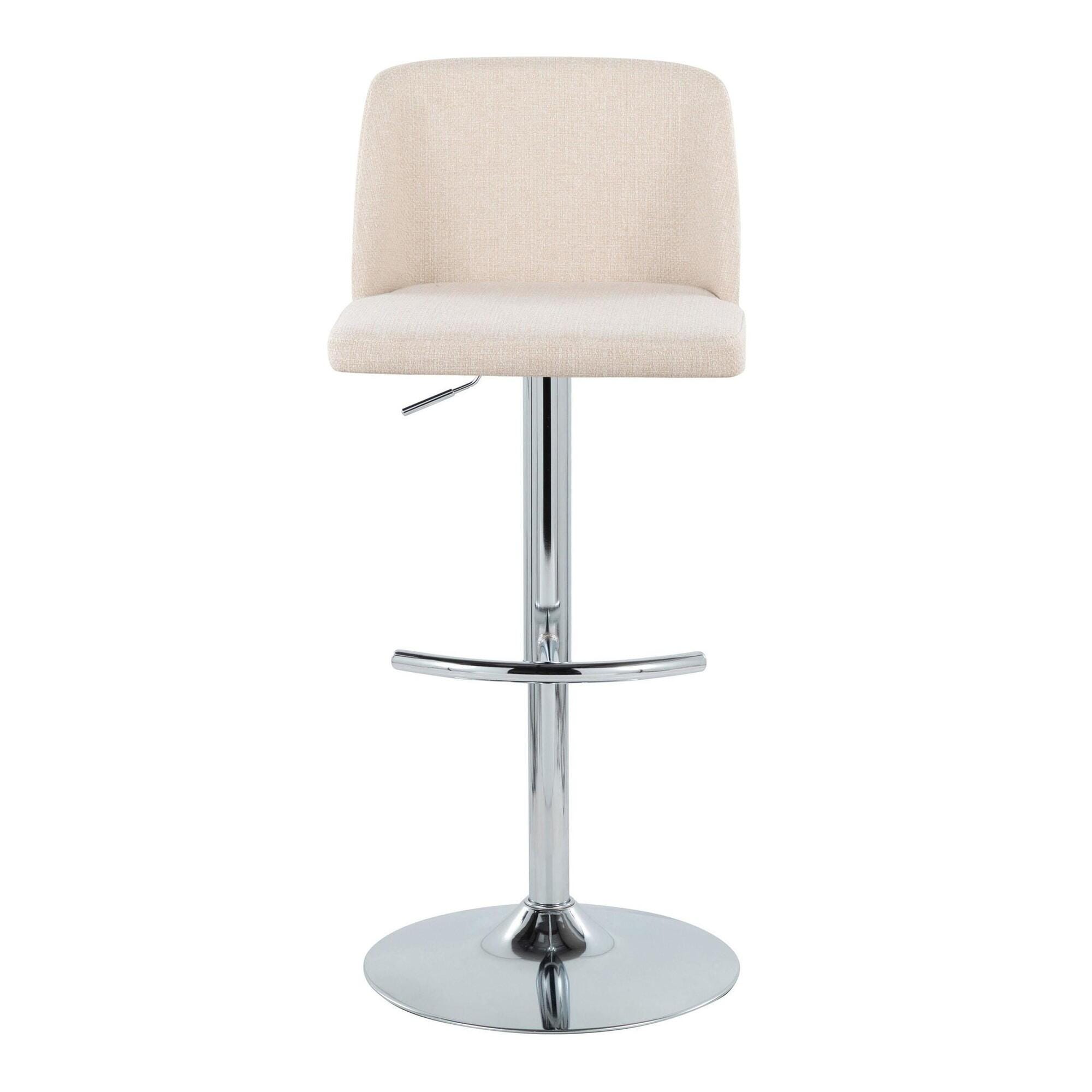 LumiSource Toriano Adjustable Barstool (Set of 2), Cream/Chrome, large