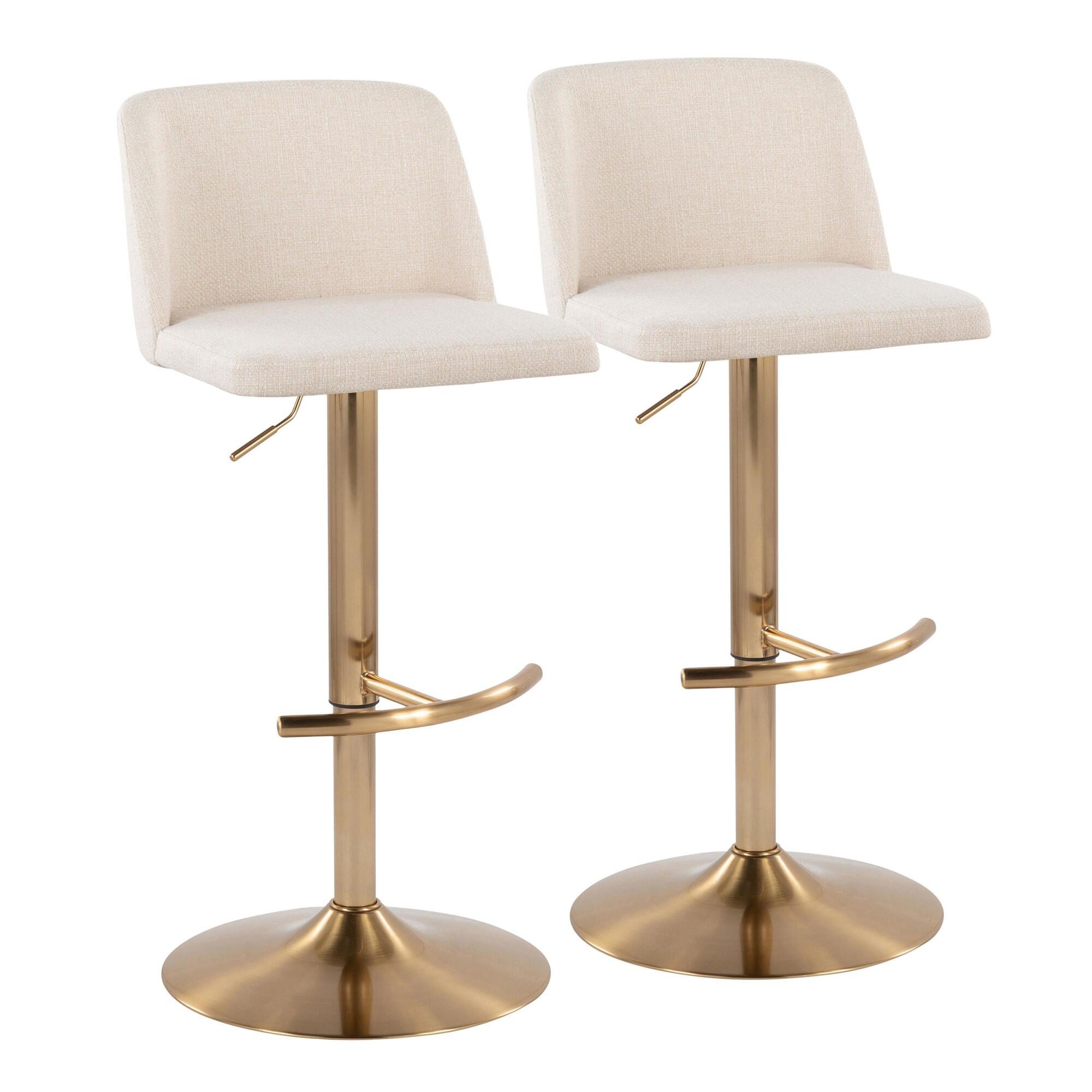 LumiSource Toriano Adjustable Barstool (Set of 2), Cream/Gold, large