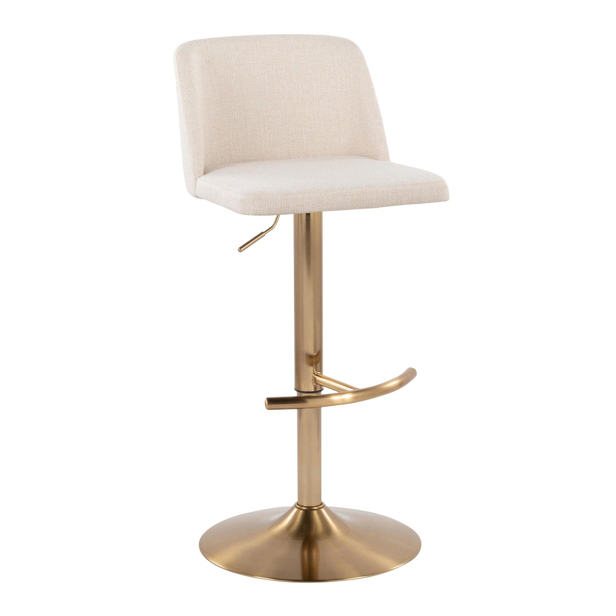 LumiSource Toriano Adjustable Barstool (Set of 2), Cream/Gold, large